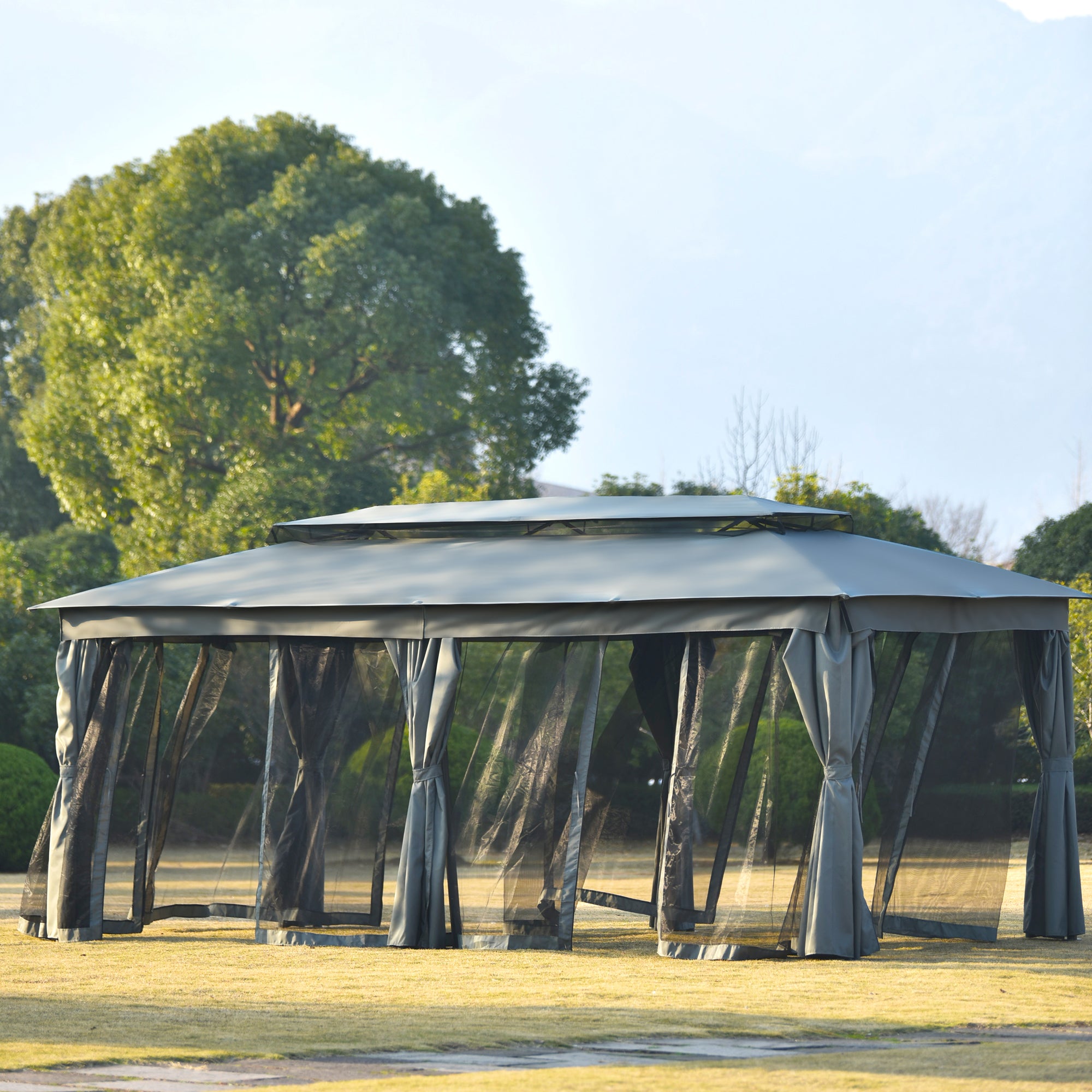 236 Inch Steel Patio Canopy Gazebo with Oxford Cloth and Mosquito Nets