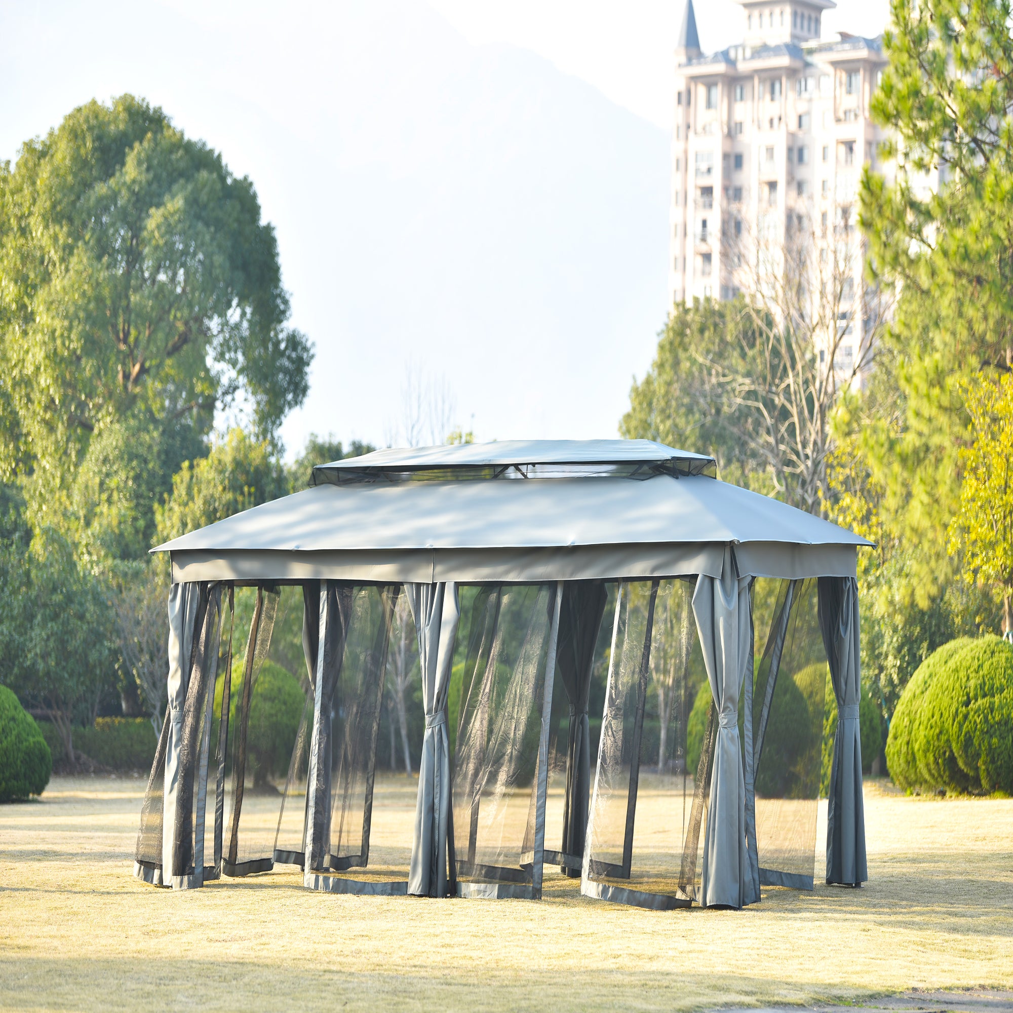 236 Inch Steel Patio Canopy Gazebo with Oxford Cloth and Mosquito Nets