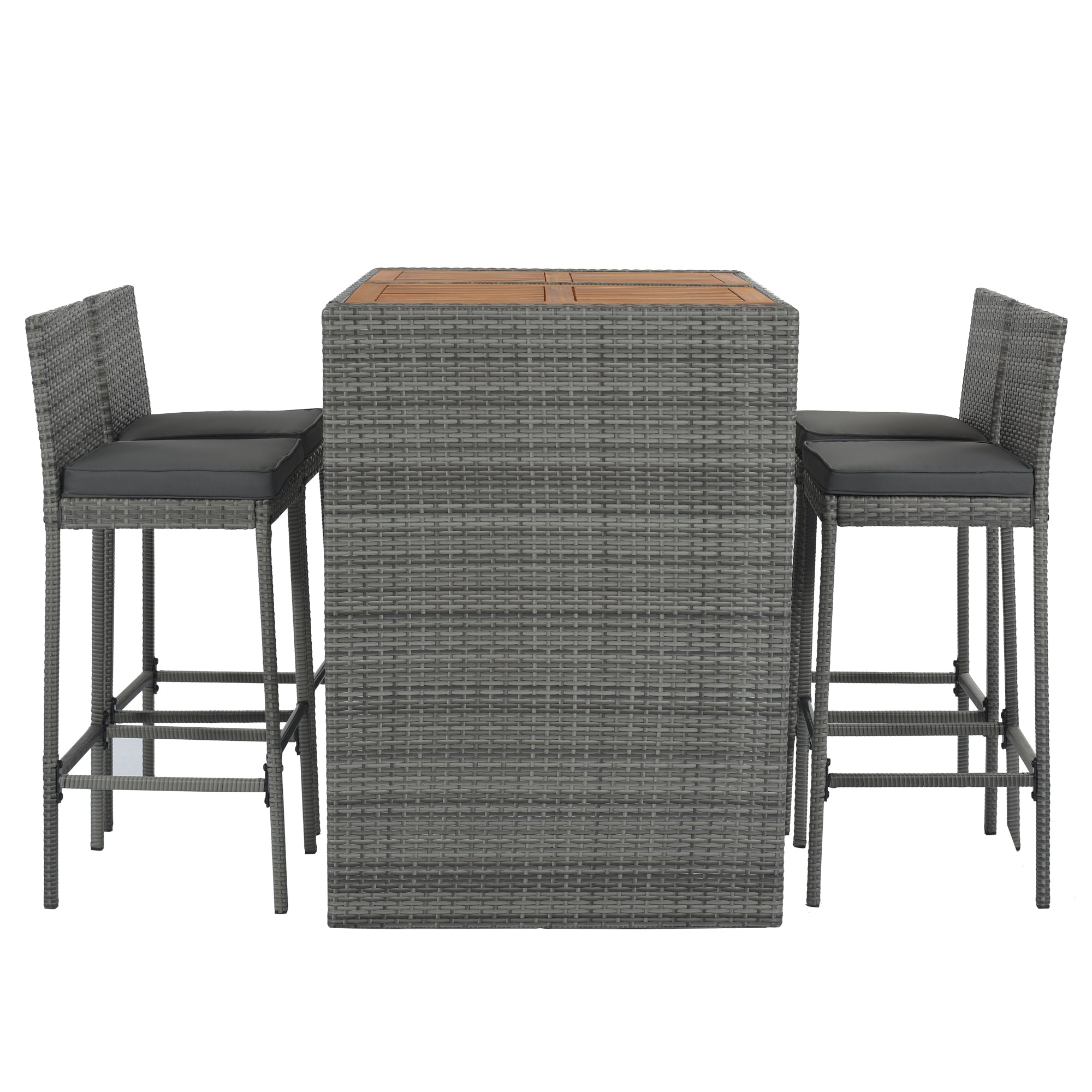 5 Pieces Outdoor Wicker Bar Height Dining Set with Non-Slip Feet and Fixed Rope