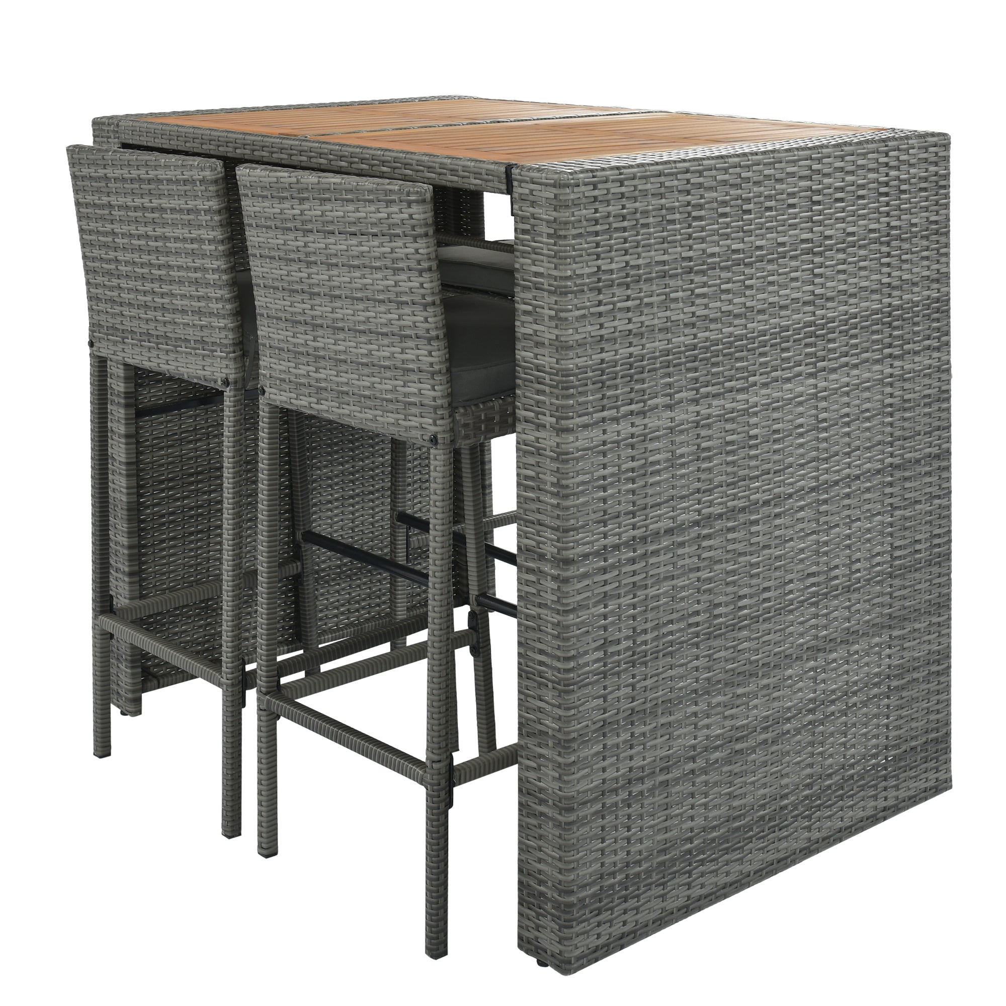 5 Pieces Outdoor Wicker Bar Height Dining Set with Non-Slip Feet and Fixed Rope