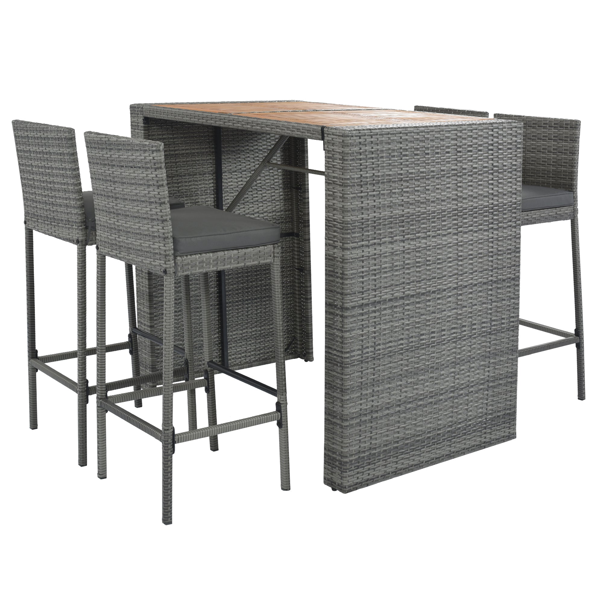 5 Pieces Outdoor Wicker Bar Height Dining Set with Non-Slip Feet and Fixed Rope