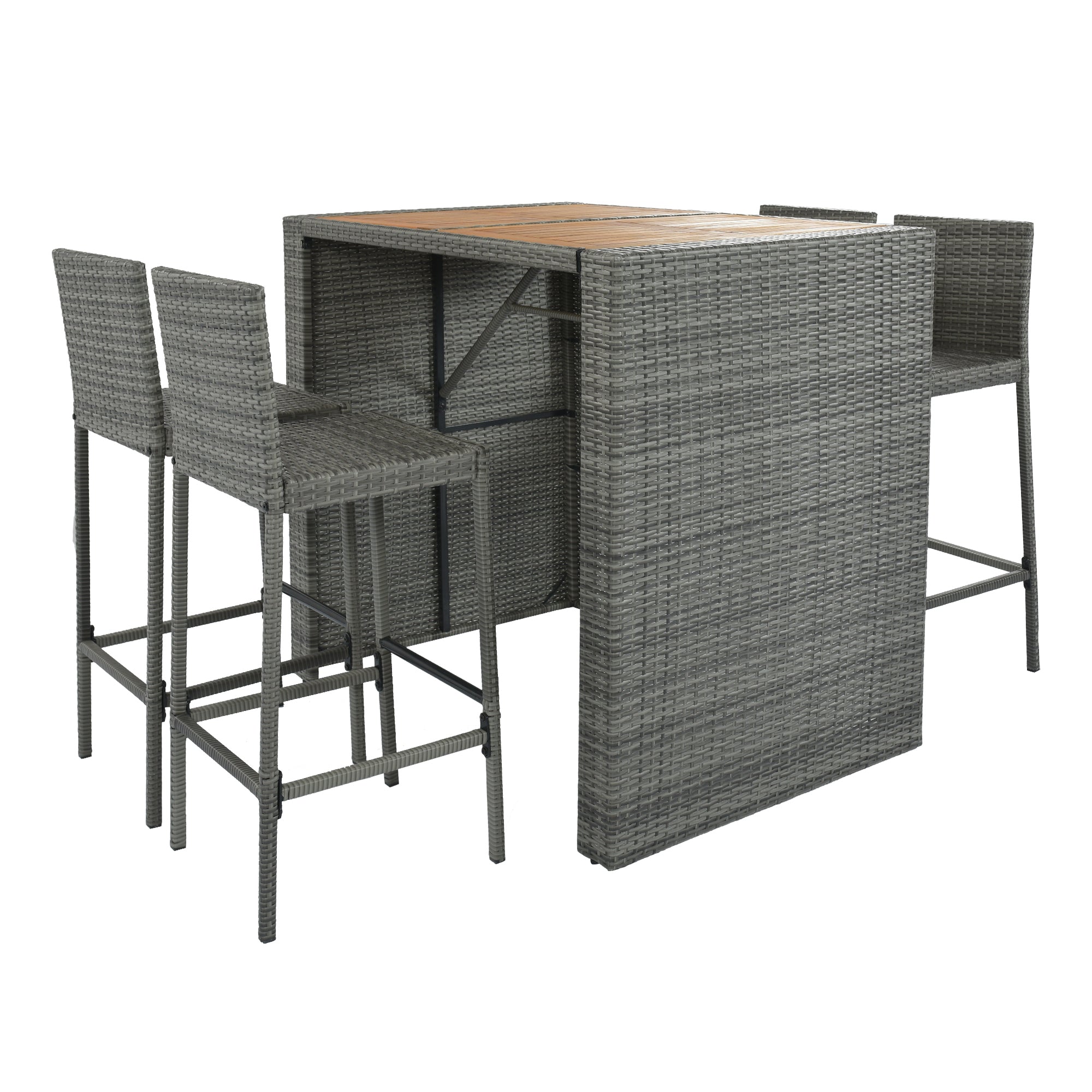 5 Pieces Outdoor Wicker Bar Height Dining Set with Non-Slip Feet and Fixed Rope