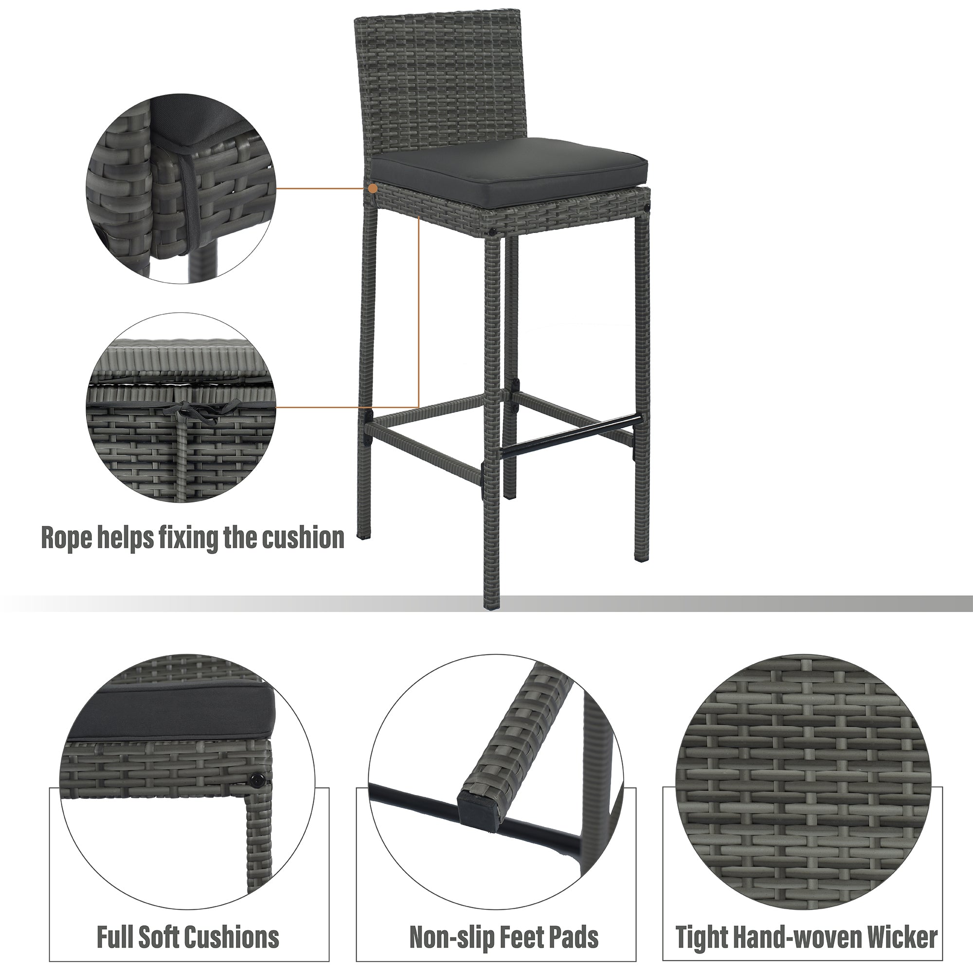 5 Pieces Outdoor Wicker Bar Height Dining Set with Non-Slip Feet and Fixed Rope