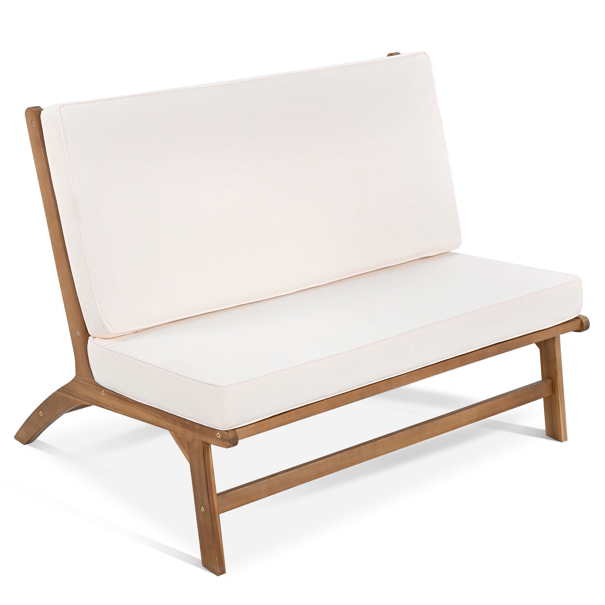 4-Piece Outdoor Acacia Wood Patio Sofa with Wood Table, Two Single Sofas, and Double Chair