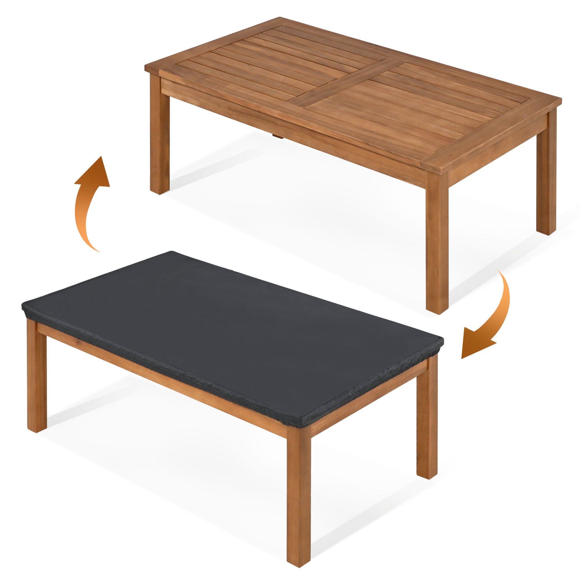 4-Piece Outdoor Acacia Wood Patio Sofa with Wood Table, Two Single Sofas, and Double Chair