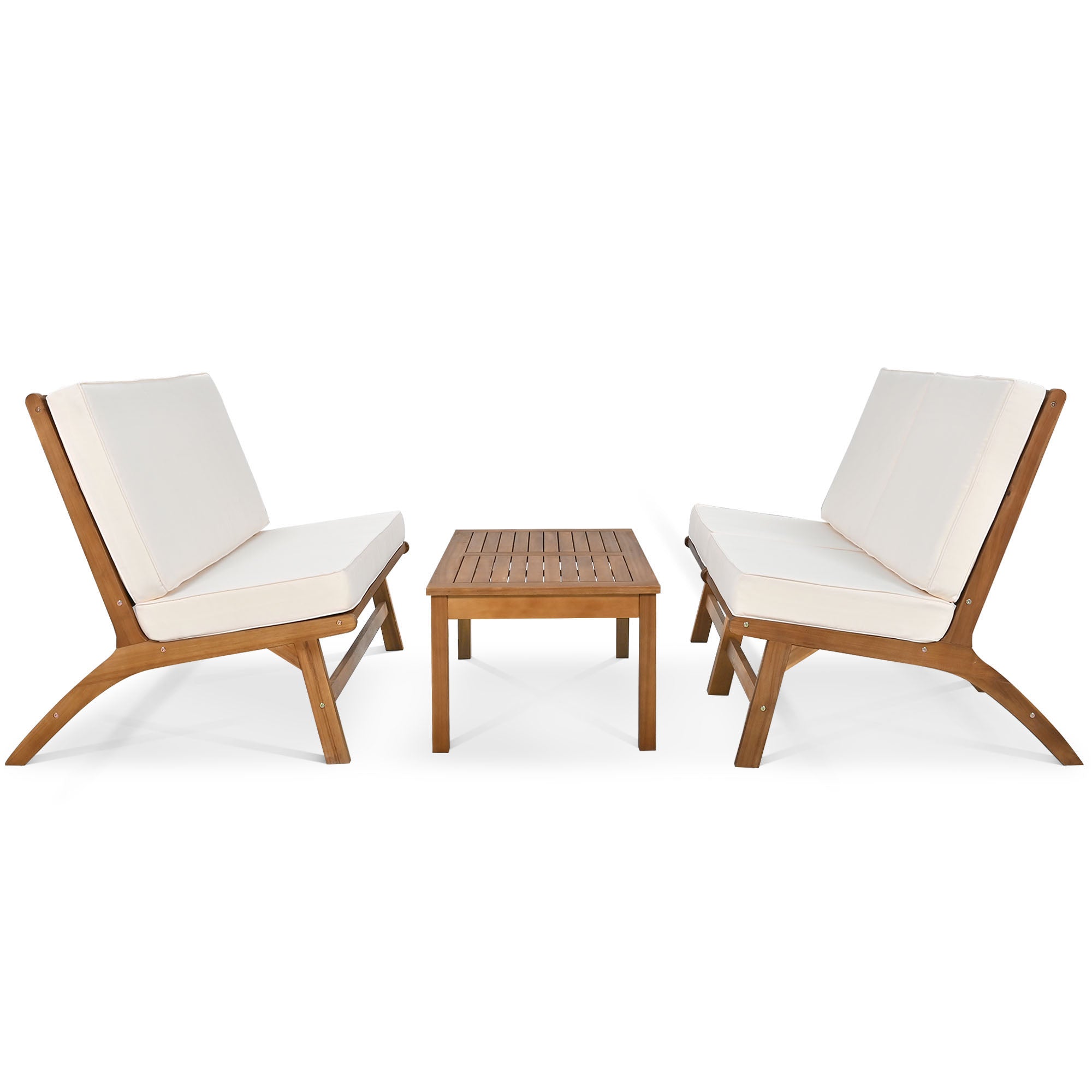 4-Piece Outdoor Acacia Wood Patio Sofa with Wood Table, Two Single Sofas, and Double Chair