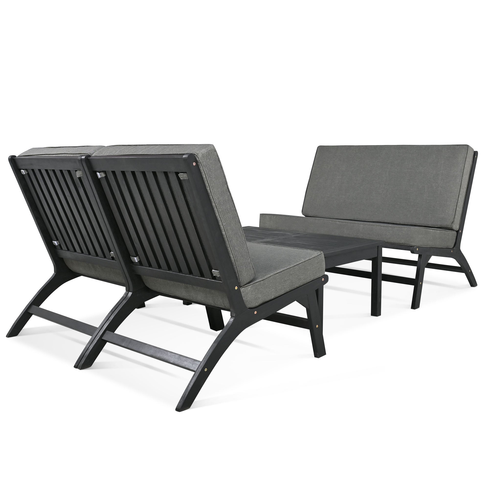 4-Piece Outdoor Acacia Wood Patio Sofa with Wood Table, Two Single Sofas, and Double Chair