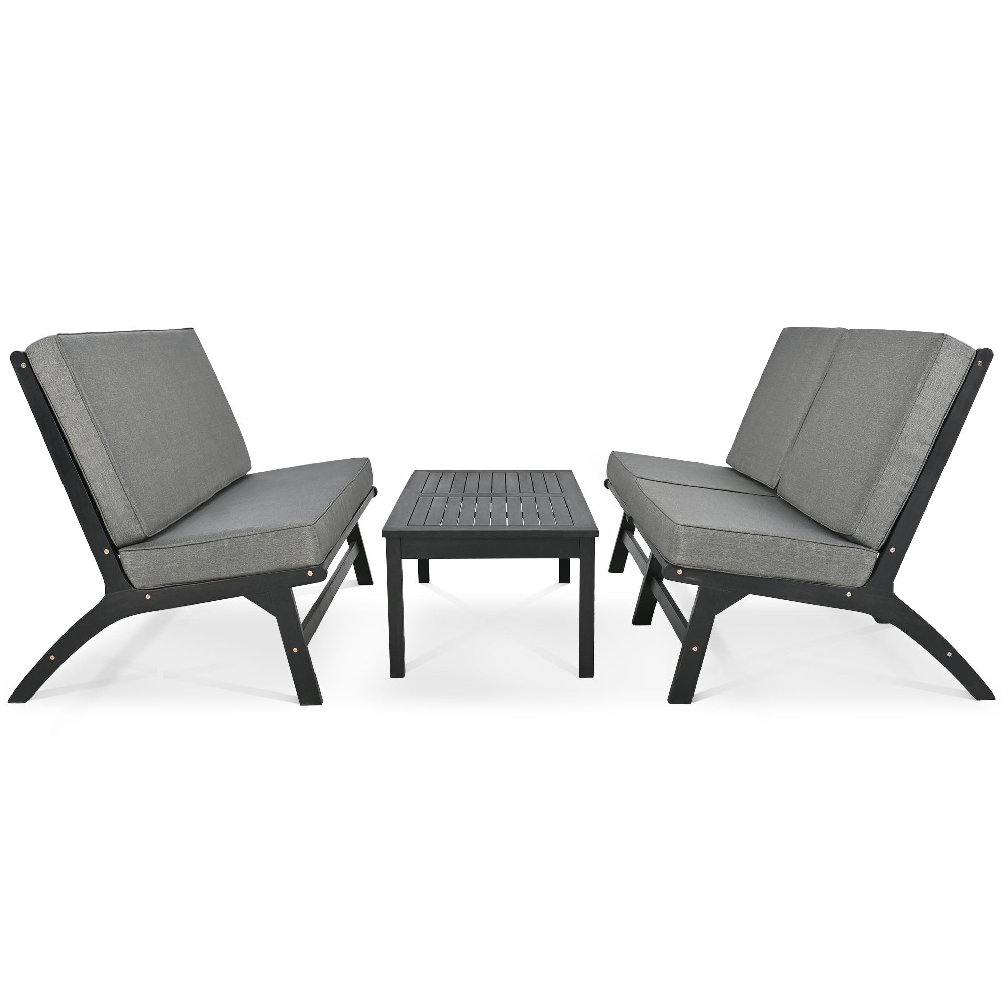 4-Piece Outdoor Acacia Wood Patio Sofa with Wood Table, Two Single Sofas, and Double Chair