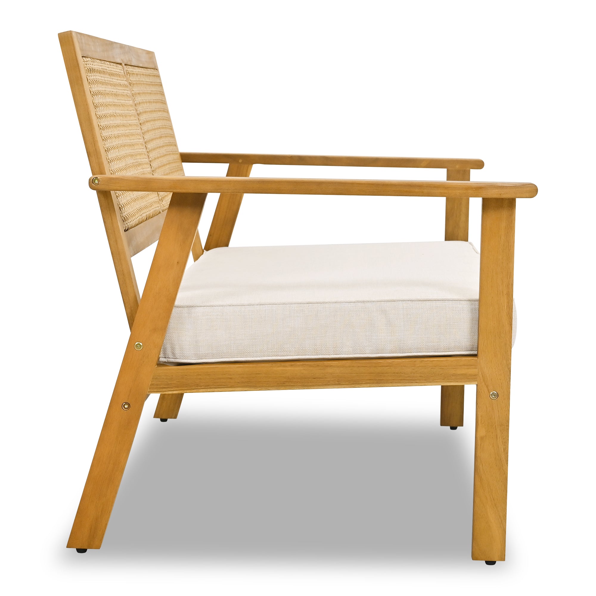 4-Piece Outdoor Acacia Wood Patio Sofa with Wood Table, Two Single Sofas, and Double Chair