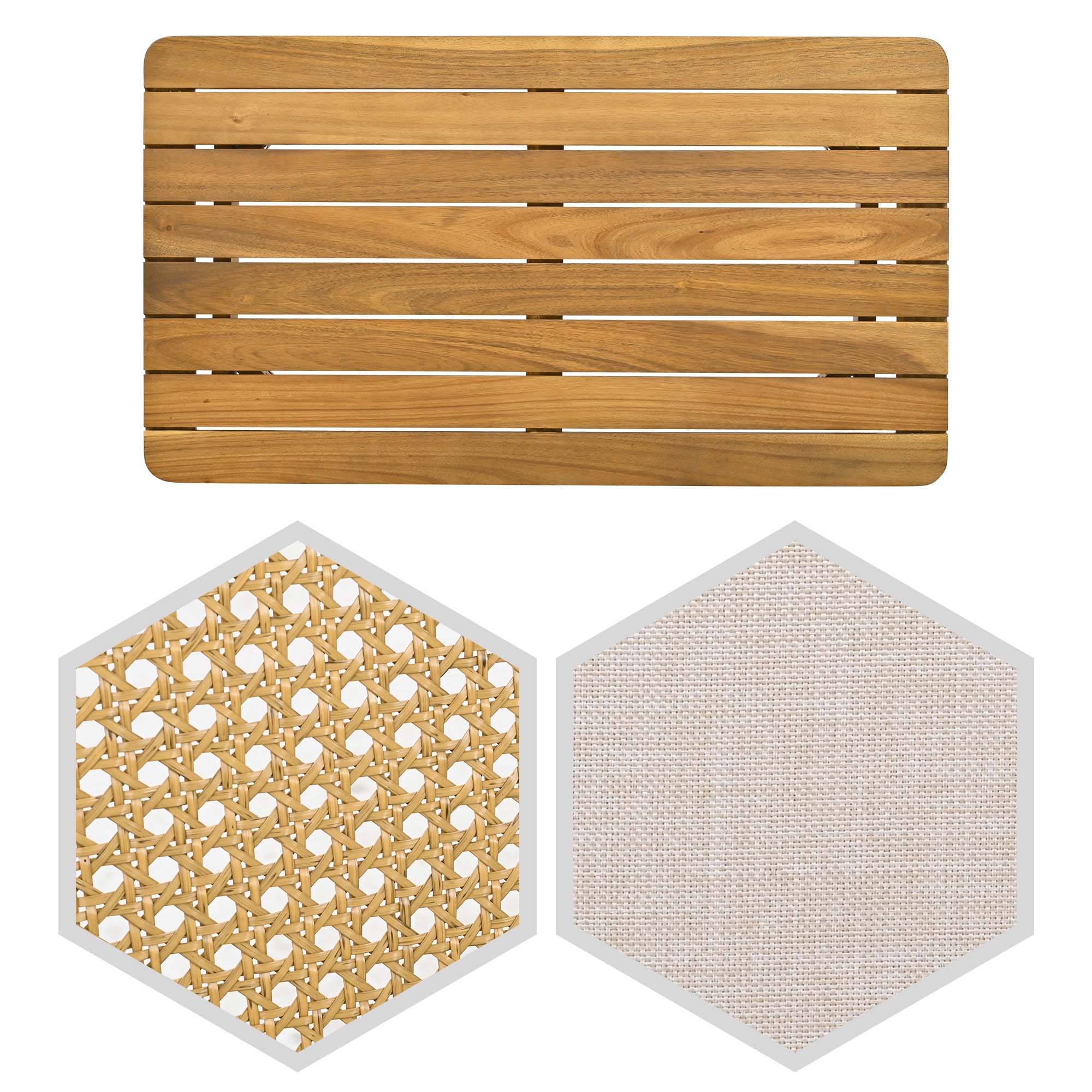 4-Piece Outdoor Acacia Wood Patio Sofa with Wood Table, Two Single Sofas, and Double Chair