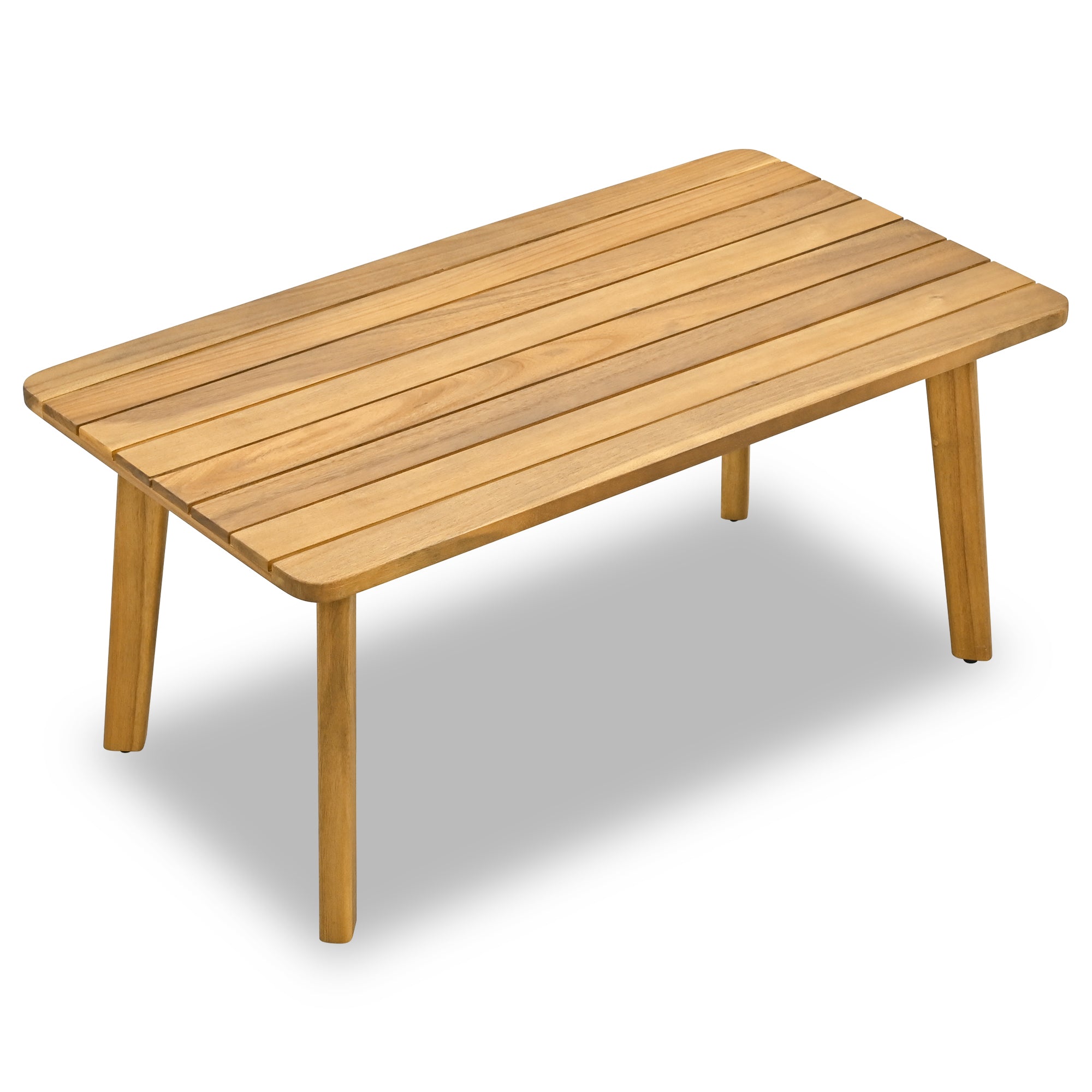 4-Piece Outdoor Acacia Wood Patio Sofa with Wood Table, Two Single Sofas, and Double Chair