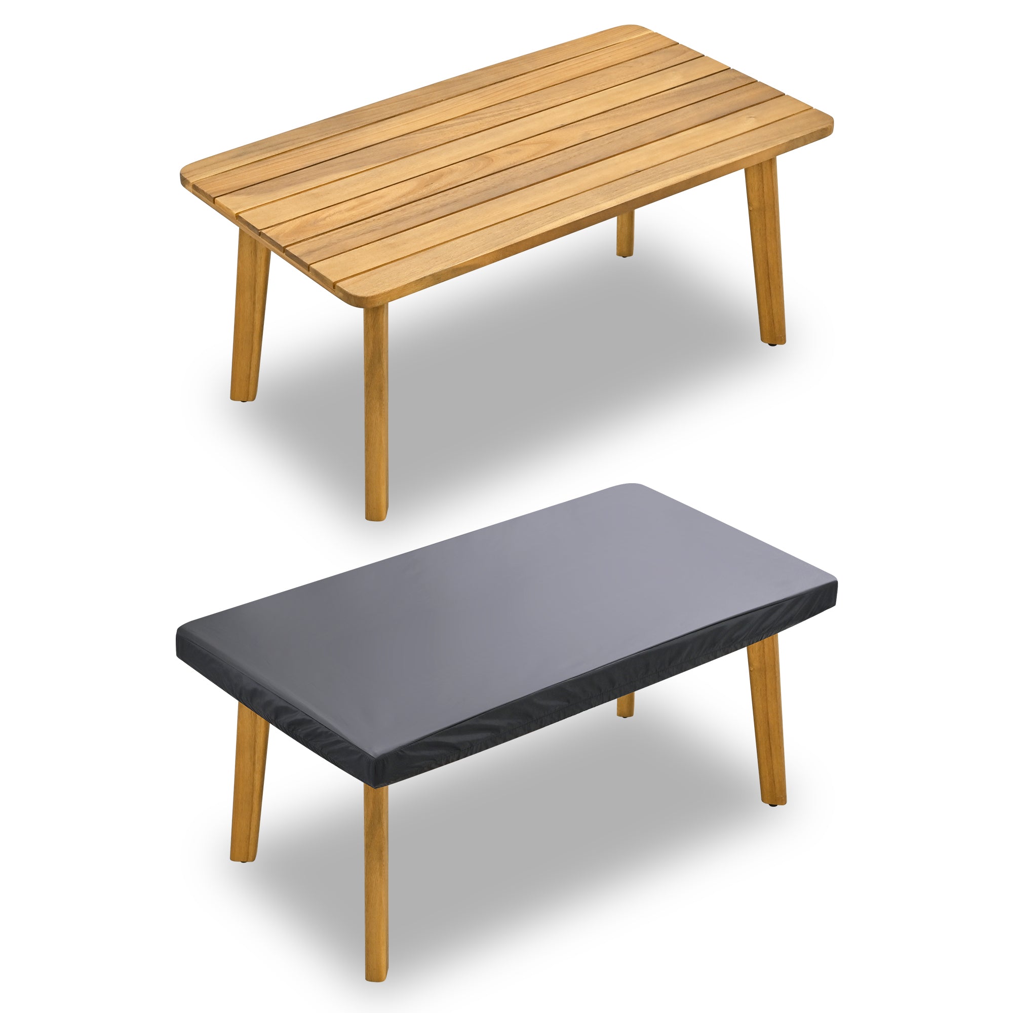 4-Piece Outdoor Acacia Wood Patio Sofa with Wood Table, Two Single Sofas, and Double Chair