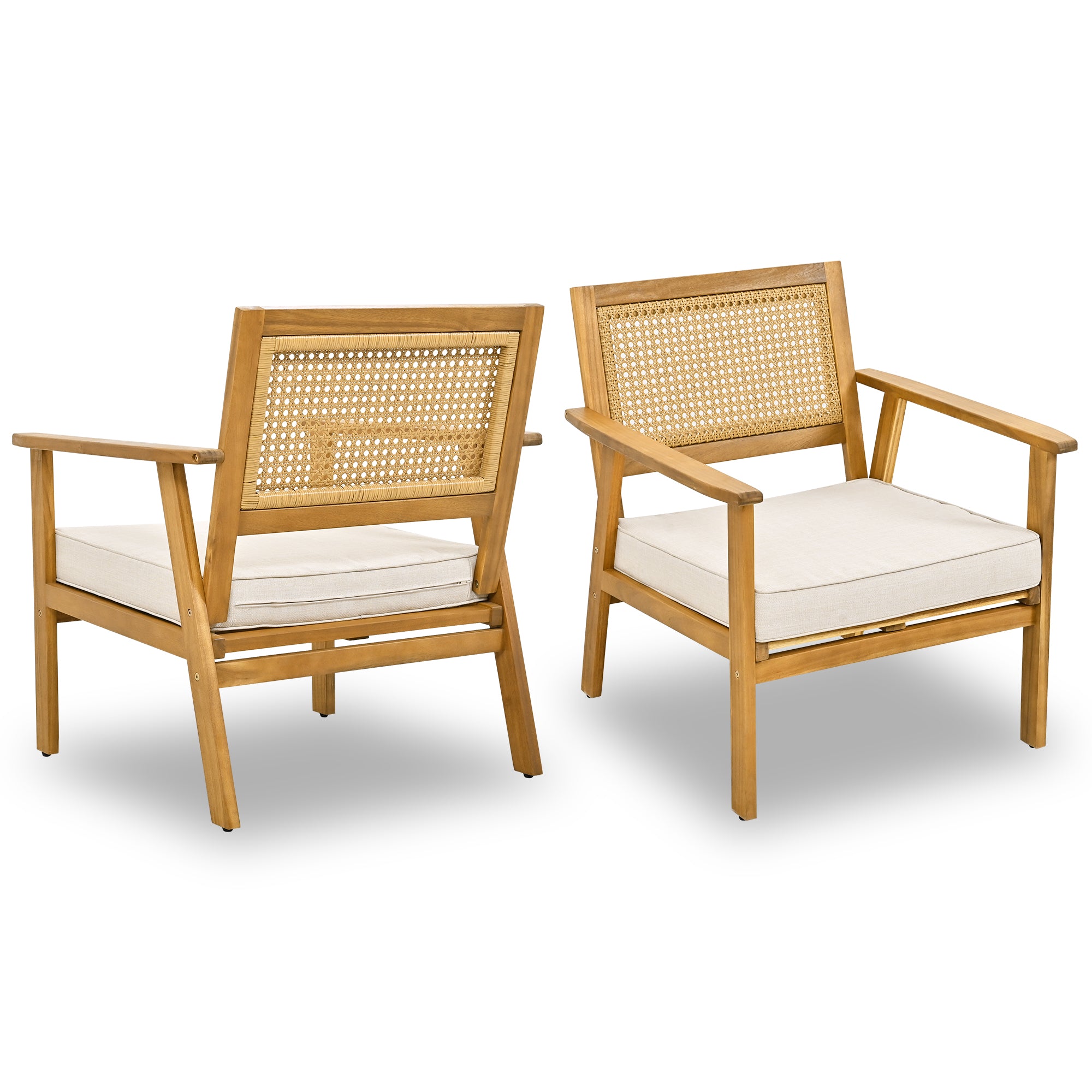 4-Piece Outdoor Acacia Wood Patio Sofa with Wood Table, Two Single Sofas, and Double Chair
