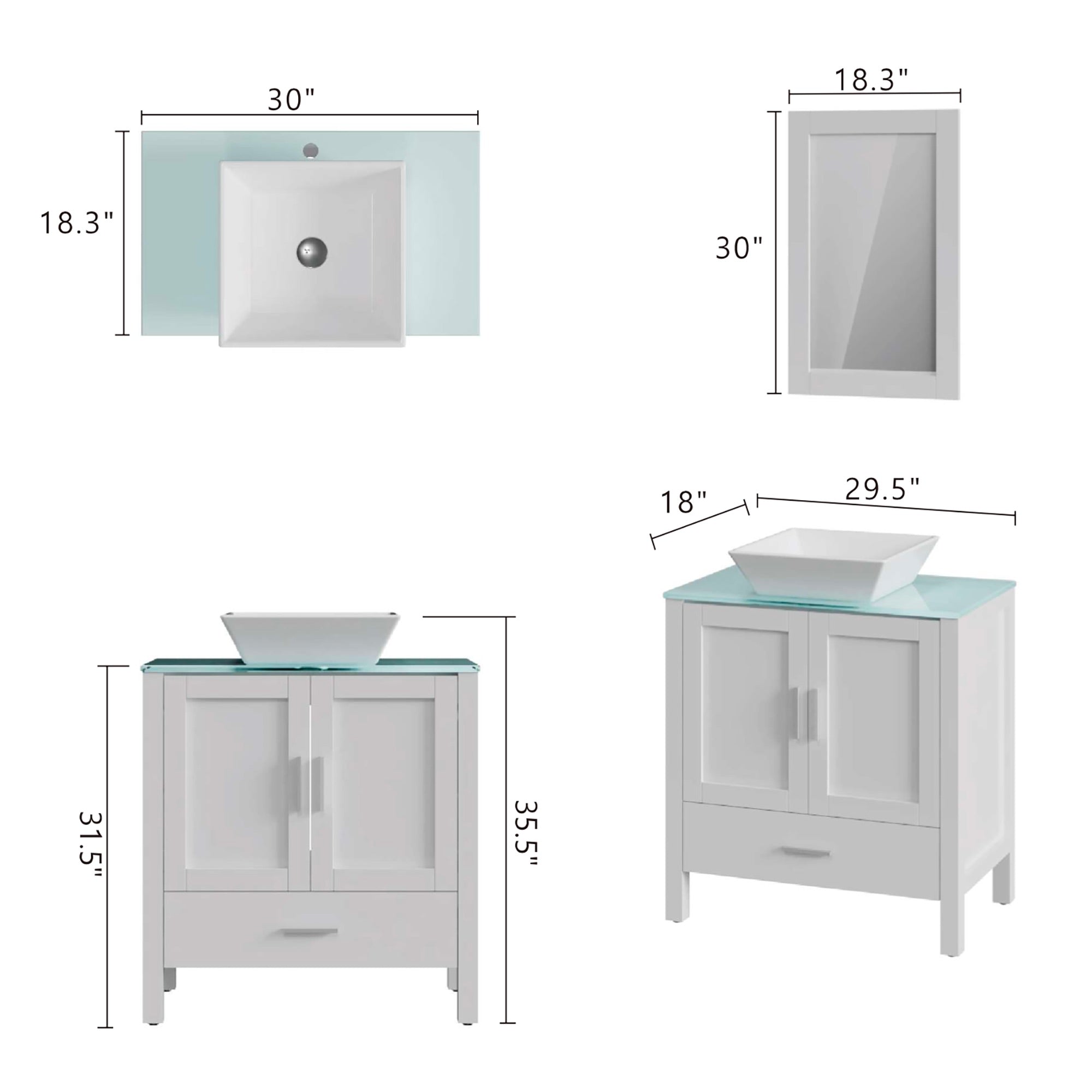30 inches Freestanding Bathroom Vanity Set with Vessel Ceramic Sink