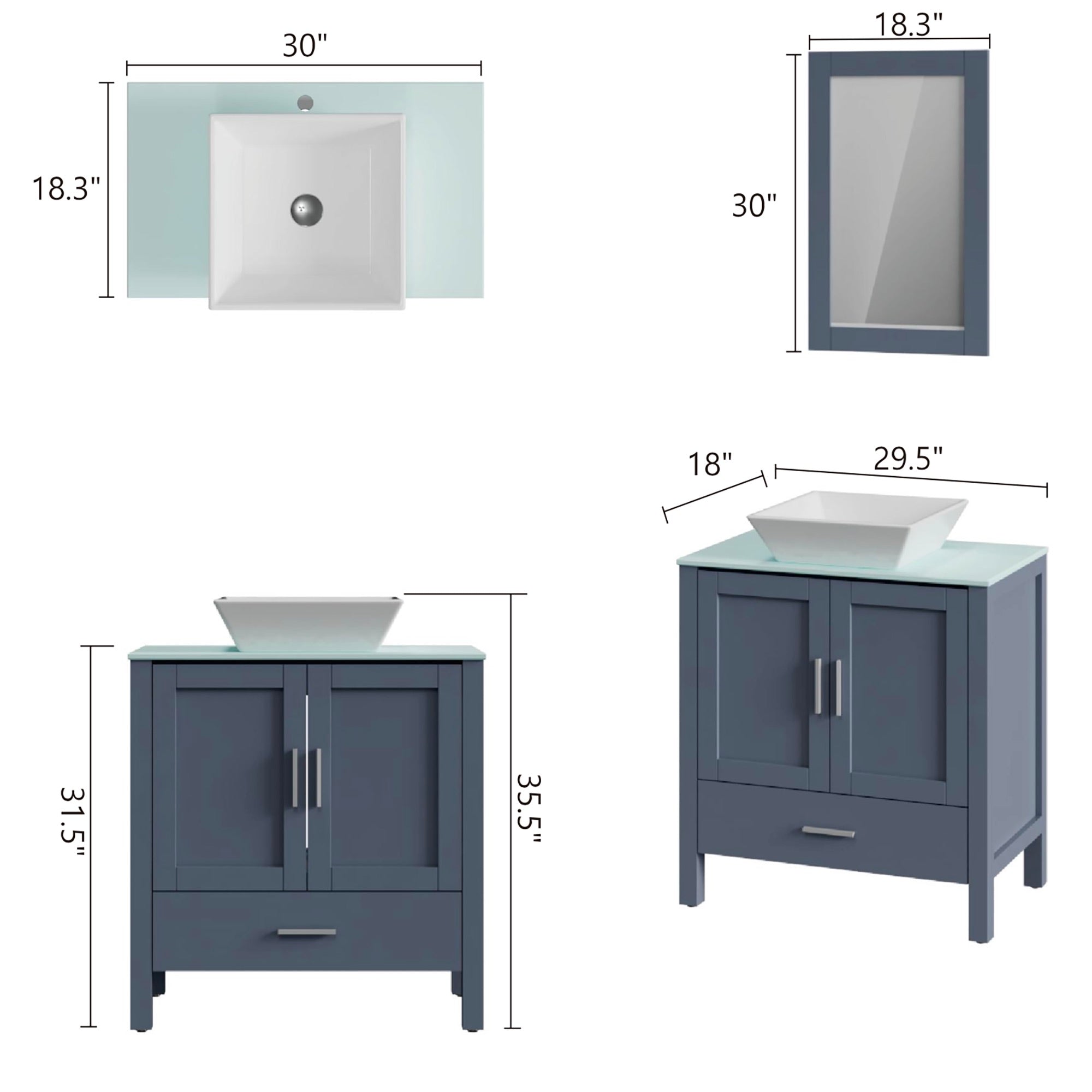30 inches Freestanding Bathroom Vanity Set with Vessel Ceramic Sink