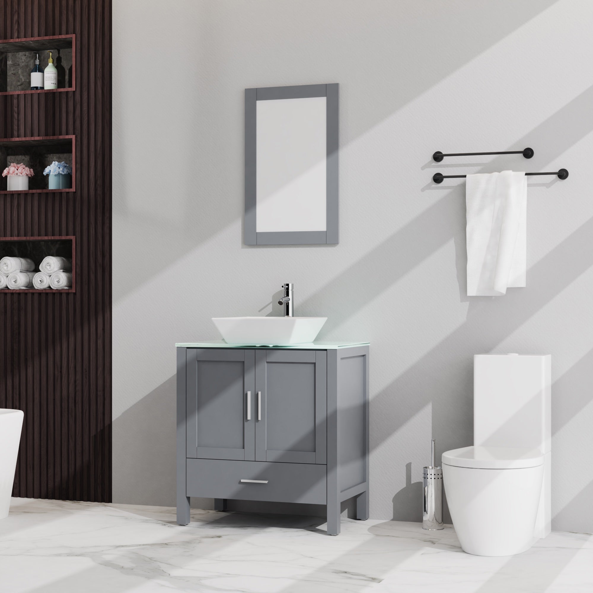 30 inches Freestanding Bathroom Vanity Set with Vessel Ceramic Sink