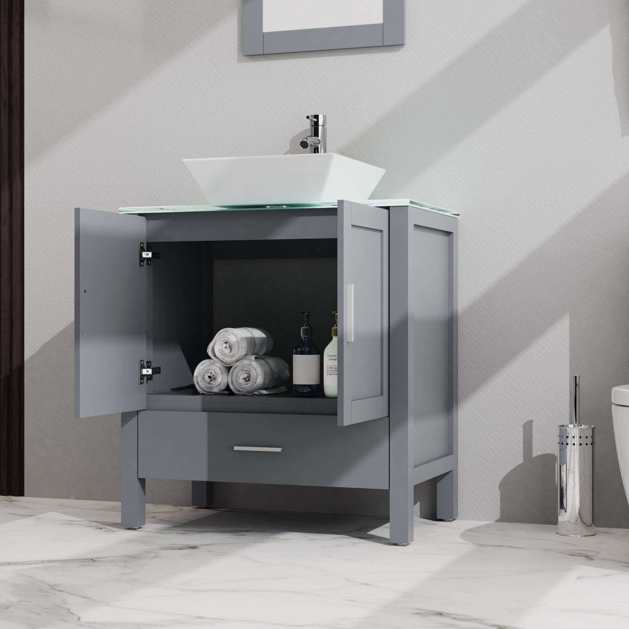 30 inches Freestanding Bathroom Vanity Set with Vessel Ceramic Sink