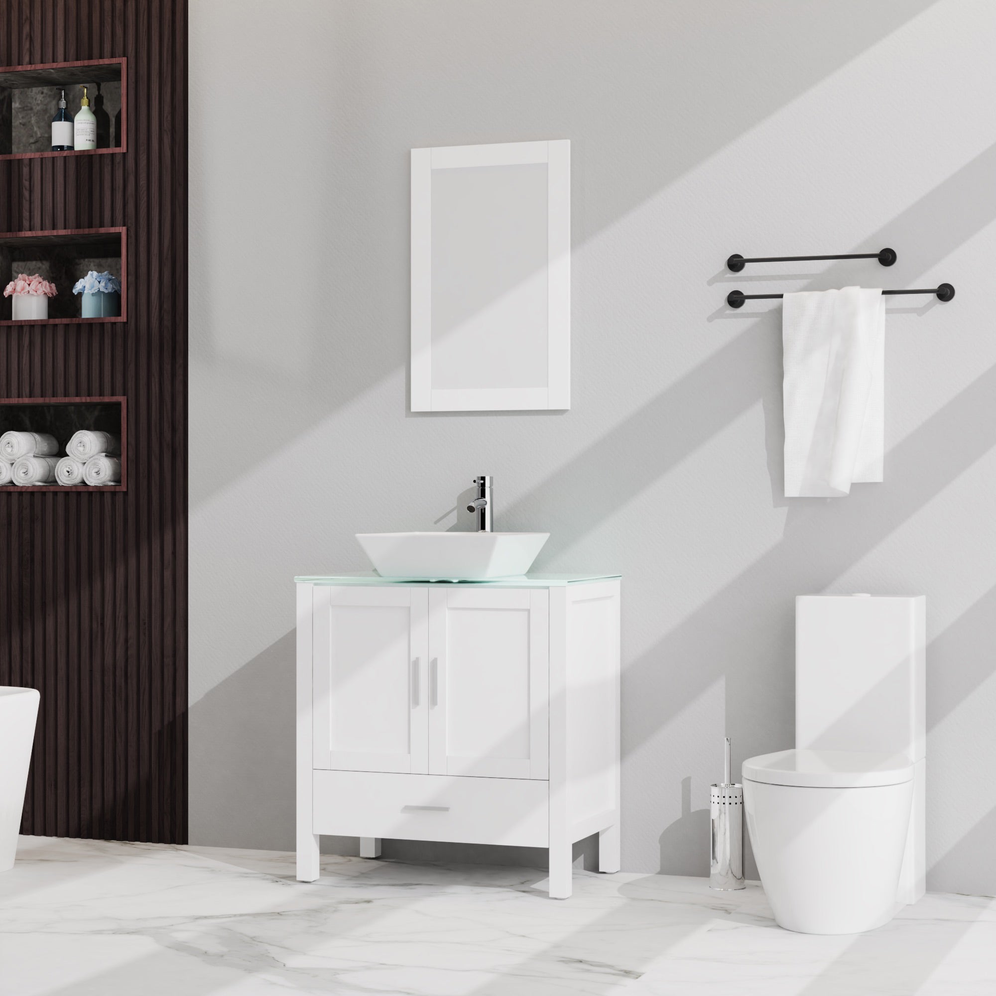 30 inches Freestanding Bathroom Vanity Set with Vessel Ceramic Sink
