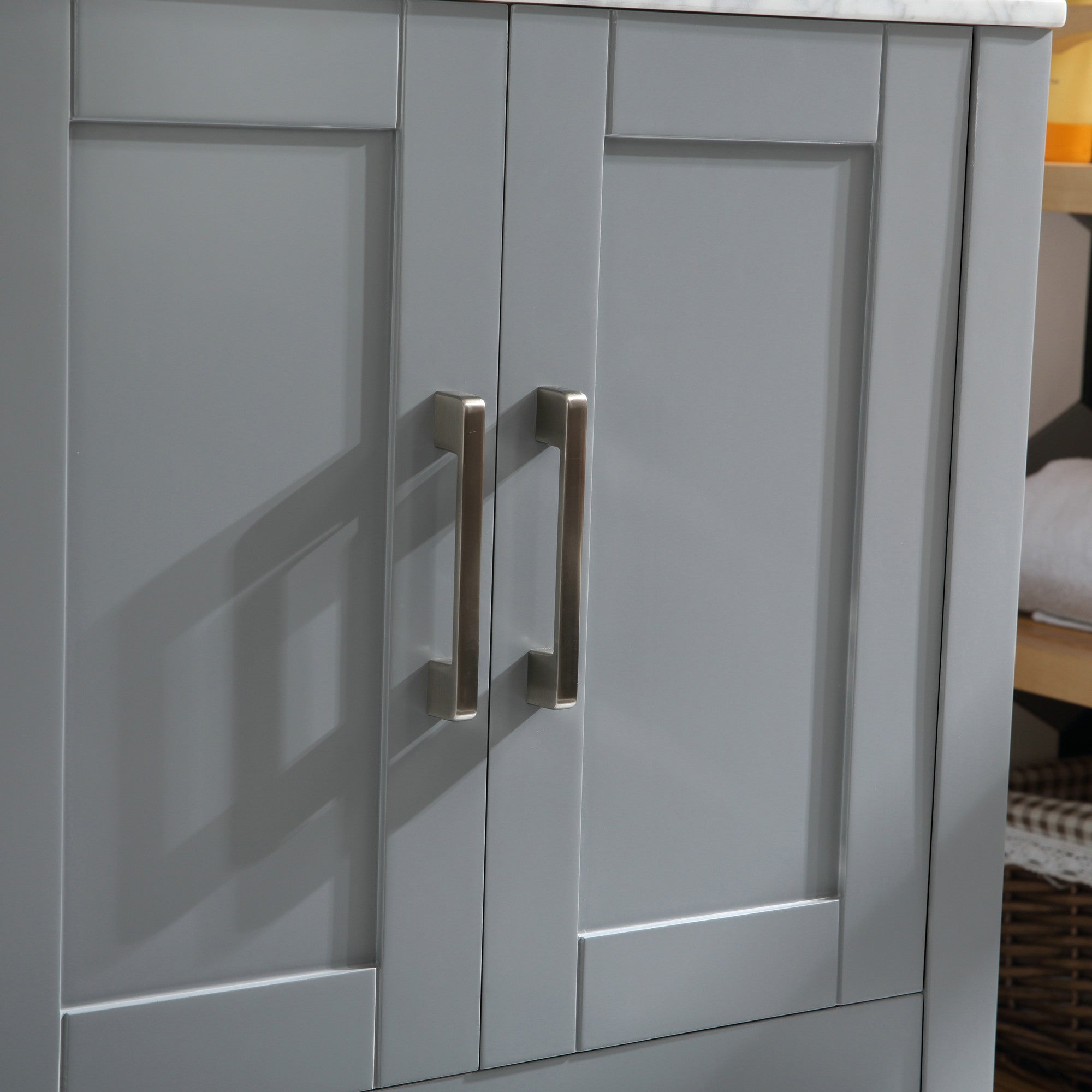 30 Inch MDF Freestanding Bathroom Vanity Set in Gray with Wood Top and Ceramic Sink and Faucet