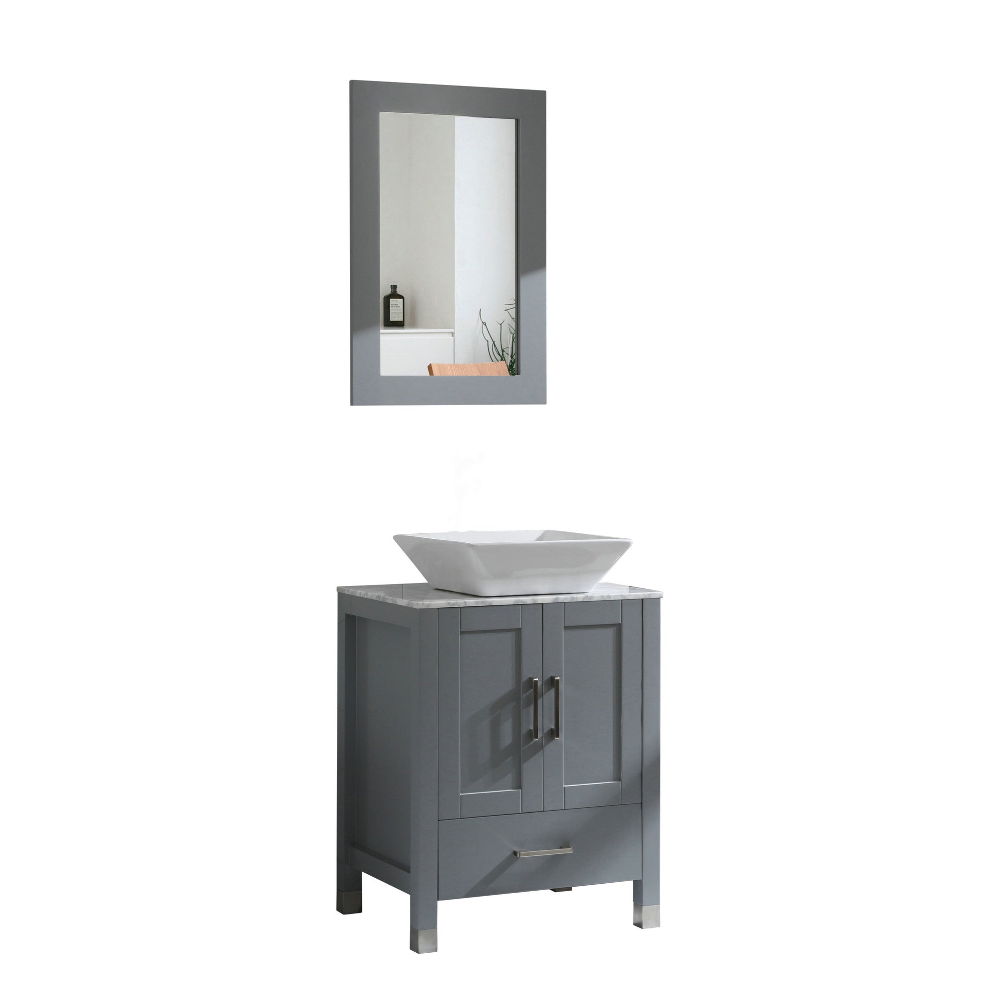 30 Inch MDF Freestanding Bathroom Vanity Set in Gray with Wood Top and Ceramic Sink and Faucet