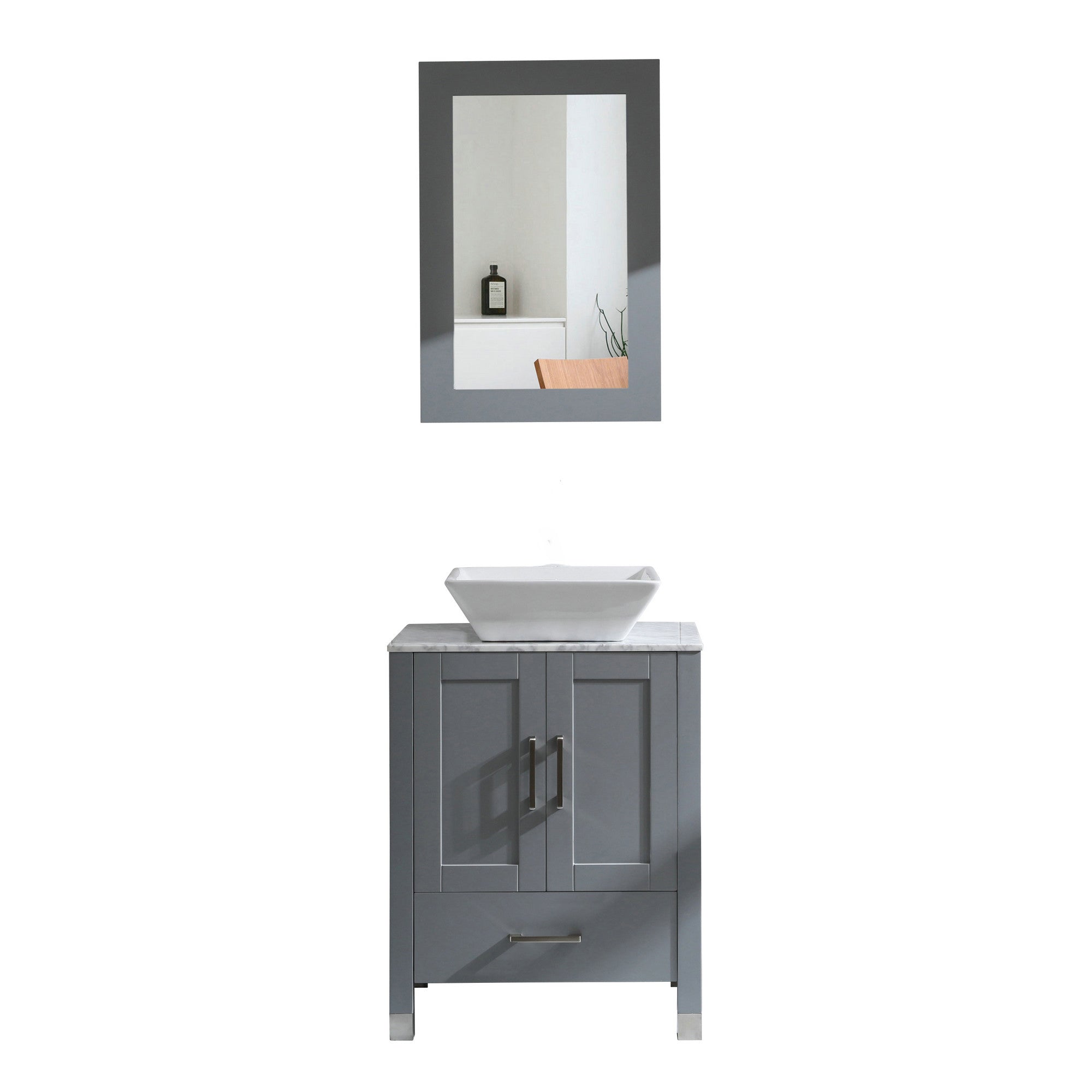 30 Inch MDF Freestanding Bathroom Vanity Set in Gray with Wood Top and Ceramic Sink and Faucet