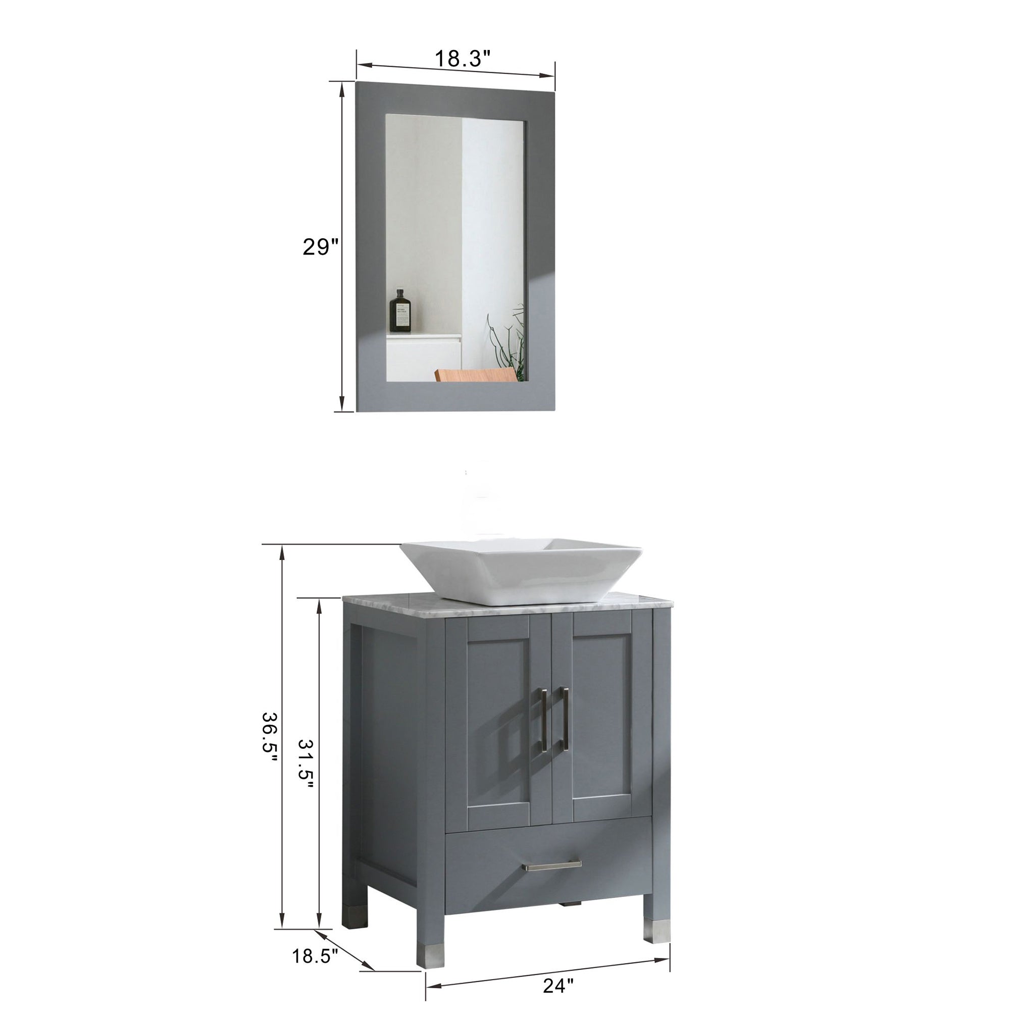 30 Inch MDF Freestanding Bathroom Vanity Set in Gray with Wood Top and Ceramic Sink and Faucet
