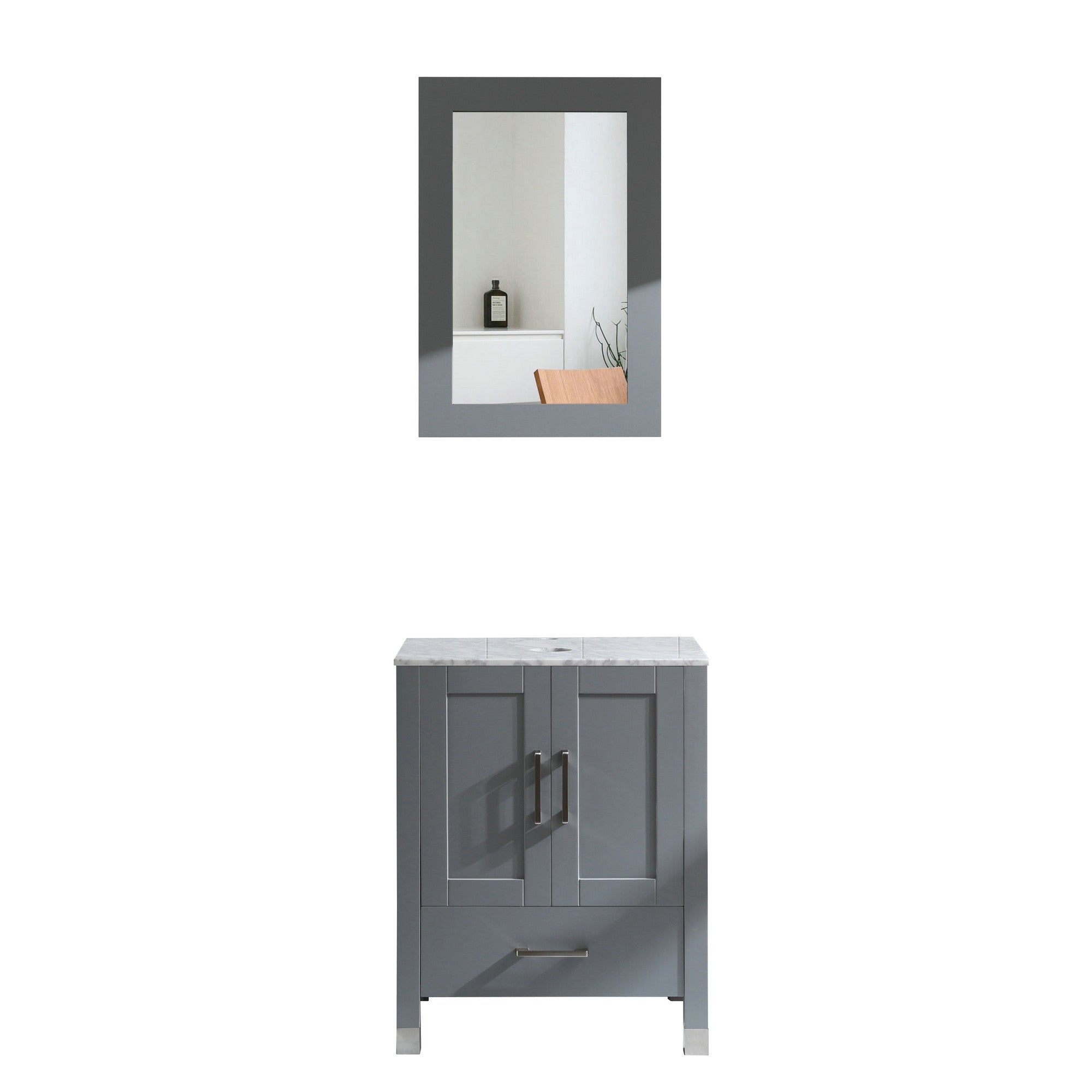 30 Inch MDF Freestanding Bathroom Vanity Set in Gray with Wood Top and Ceramic Sink and Faucet