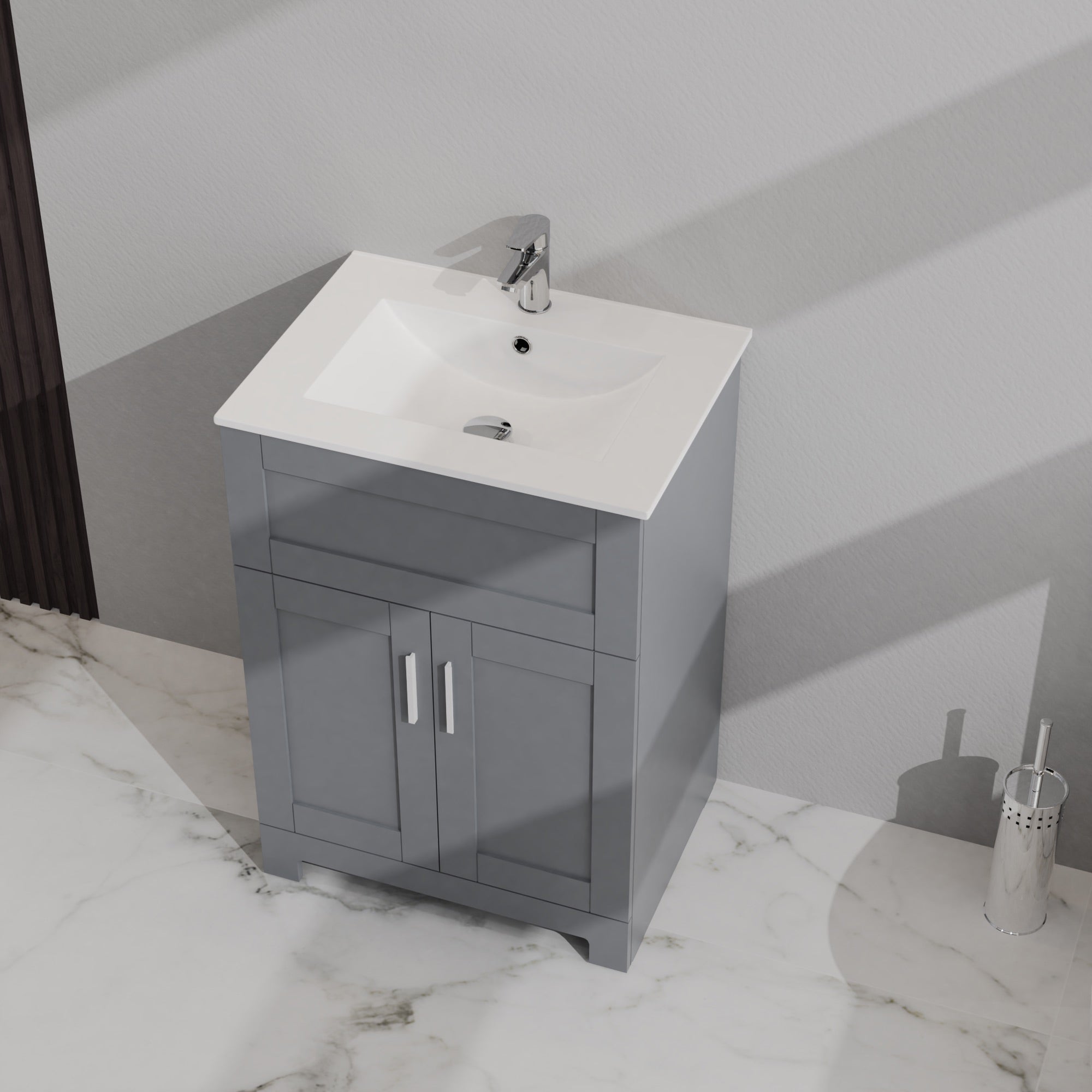 24 inches Freestanding Bathroom Vanity Set in Gray with Integrated Ceramic Sink