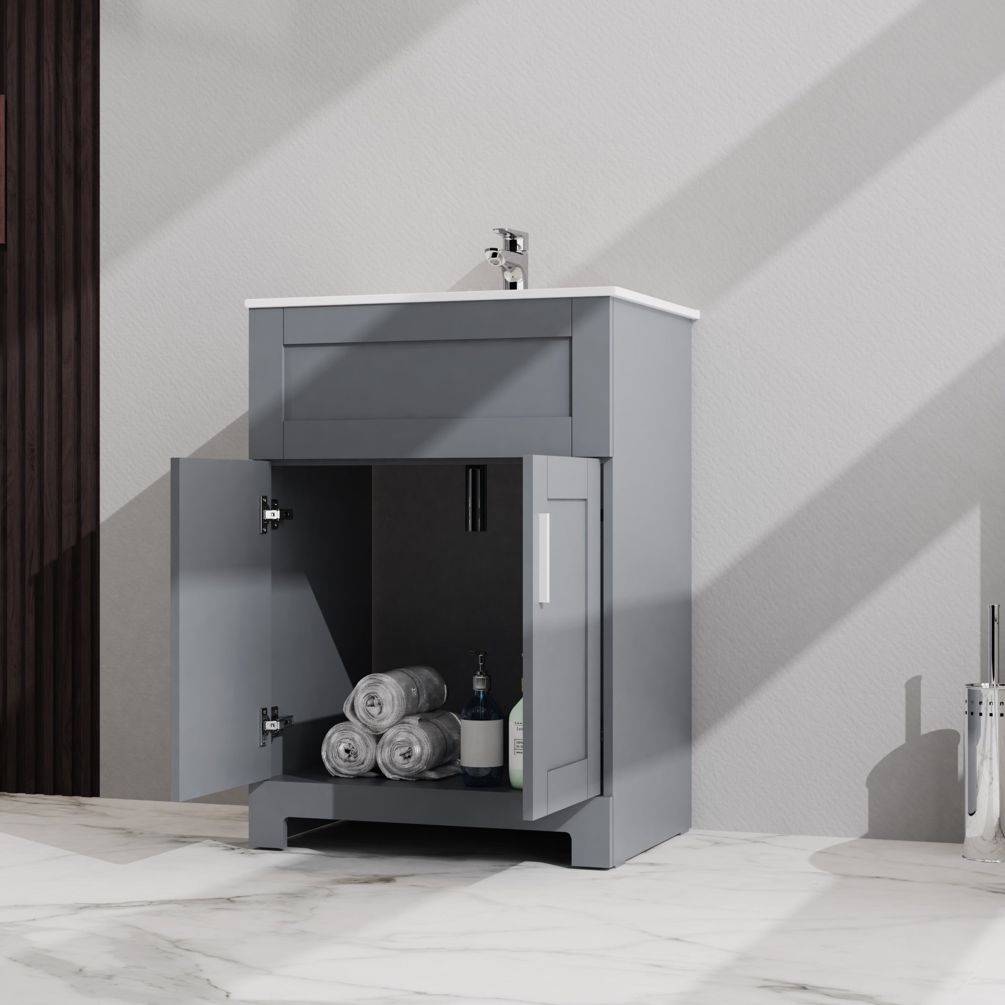 24 inches Freestanding Bathroom Vanity Set in Gray with Integrated Ceramic Sink