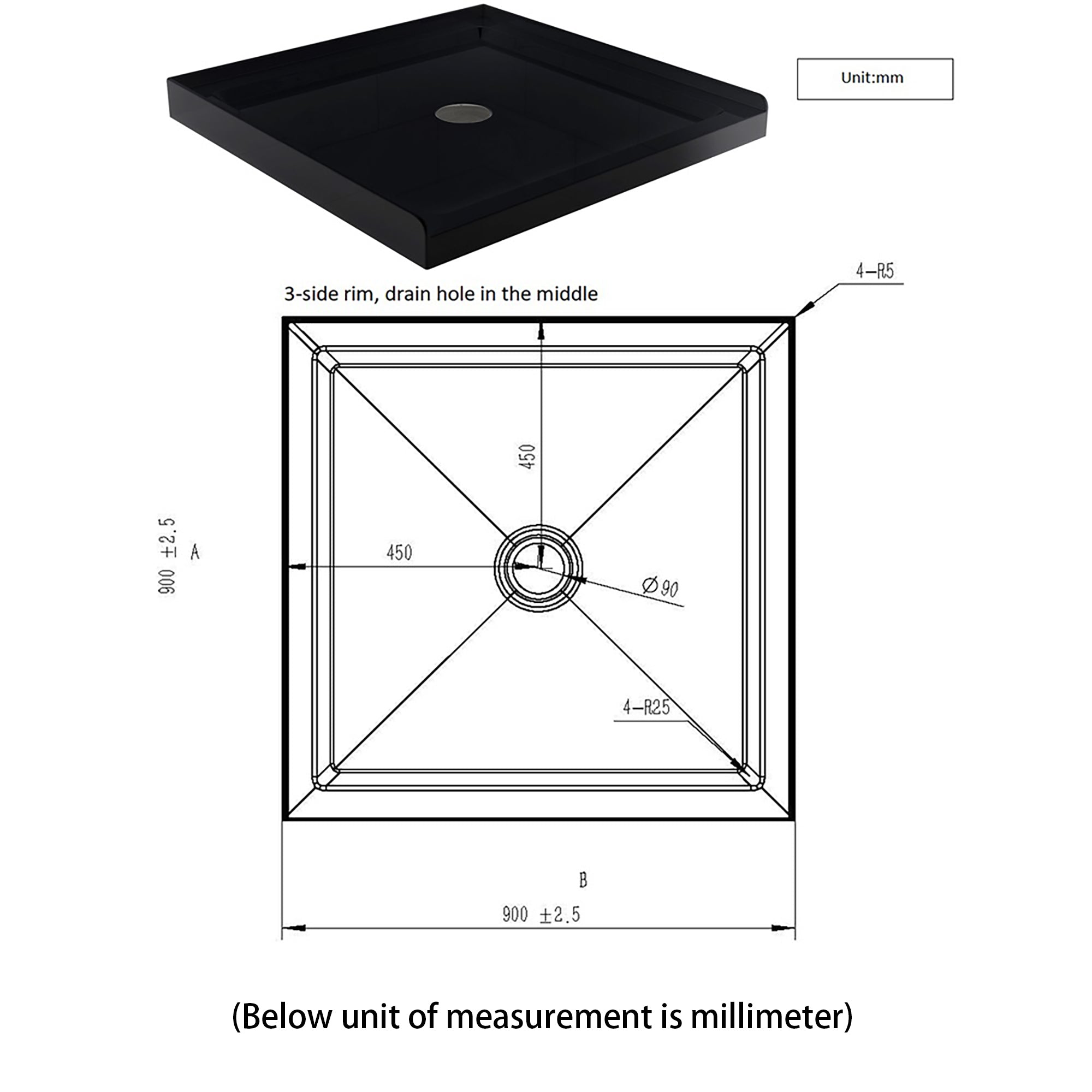 46 in. W x 72 in. H Frameless Fixed Shower Screen in Black