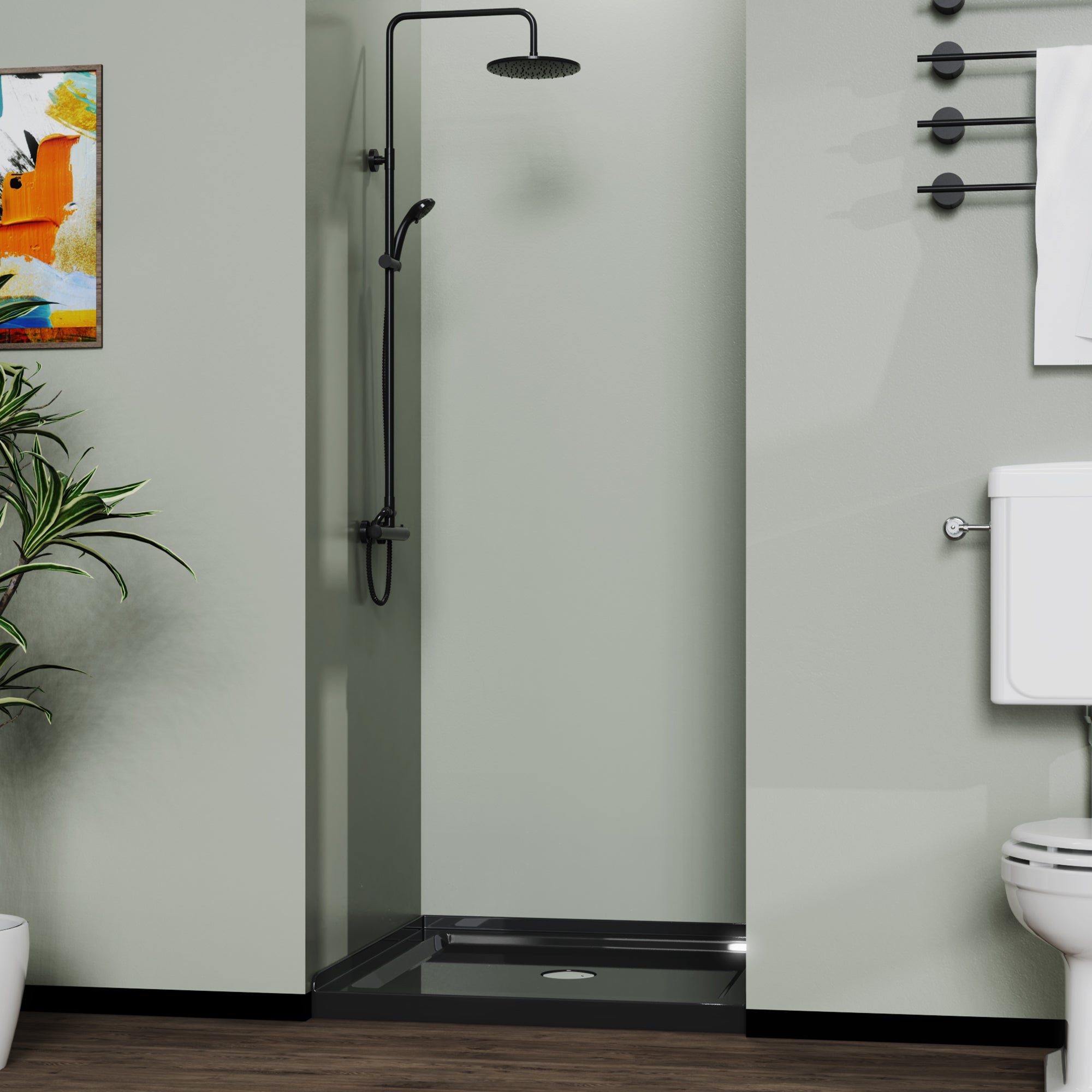 46 in. W x 72 in. H Frameless Fixed Shower Screen in Black