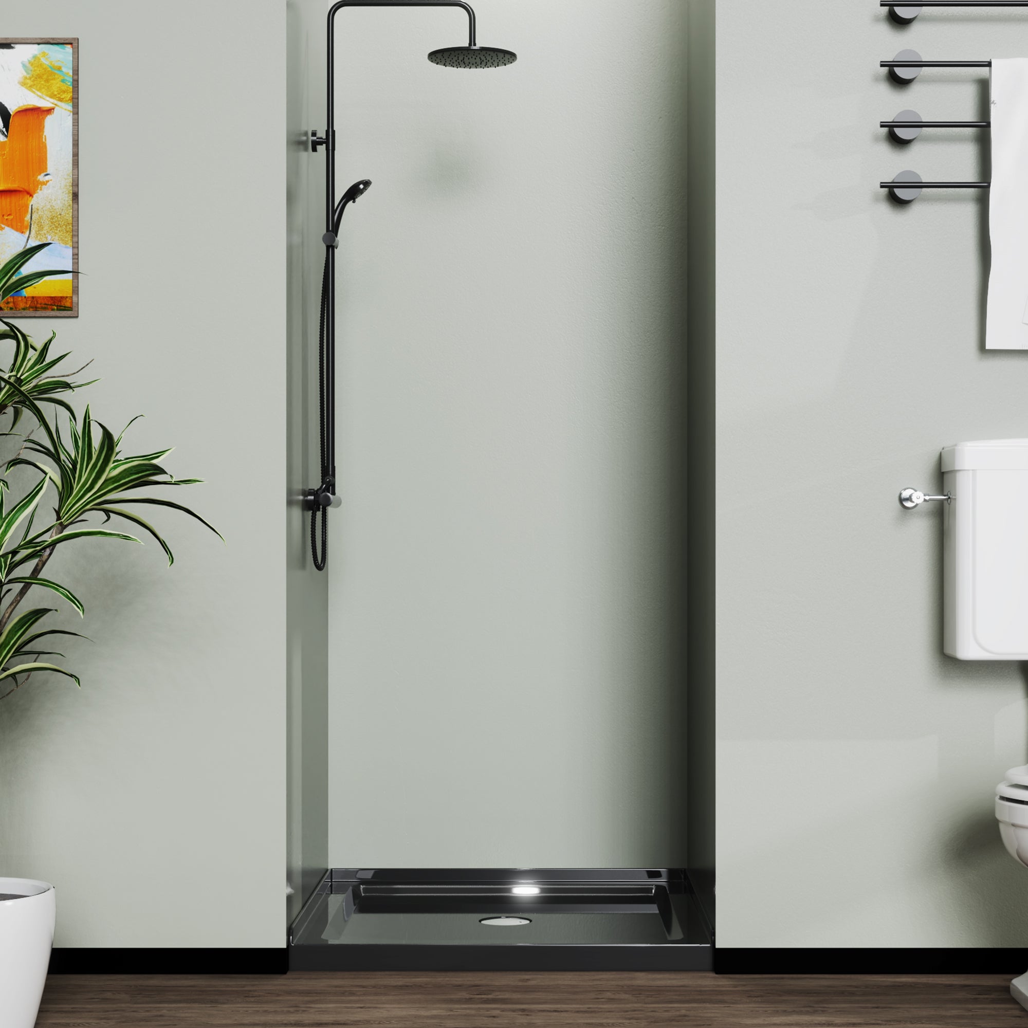 46 in. W x 72 in. H Frameless Fixed Shower Screen in Black
