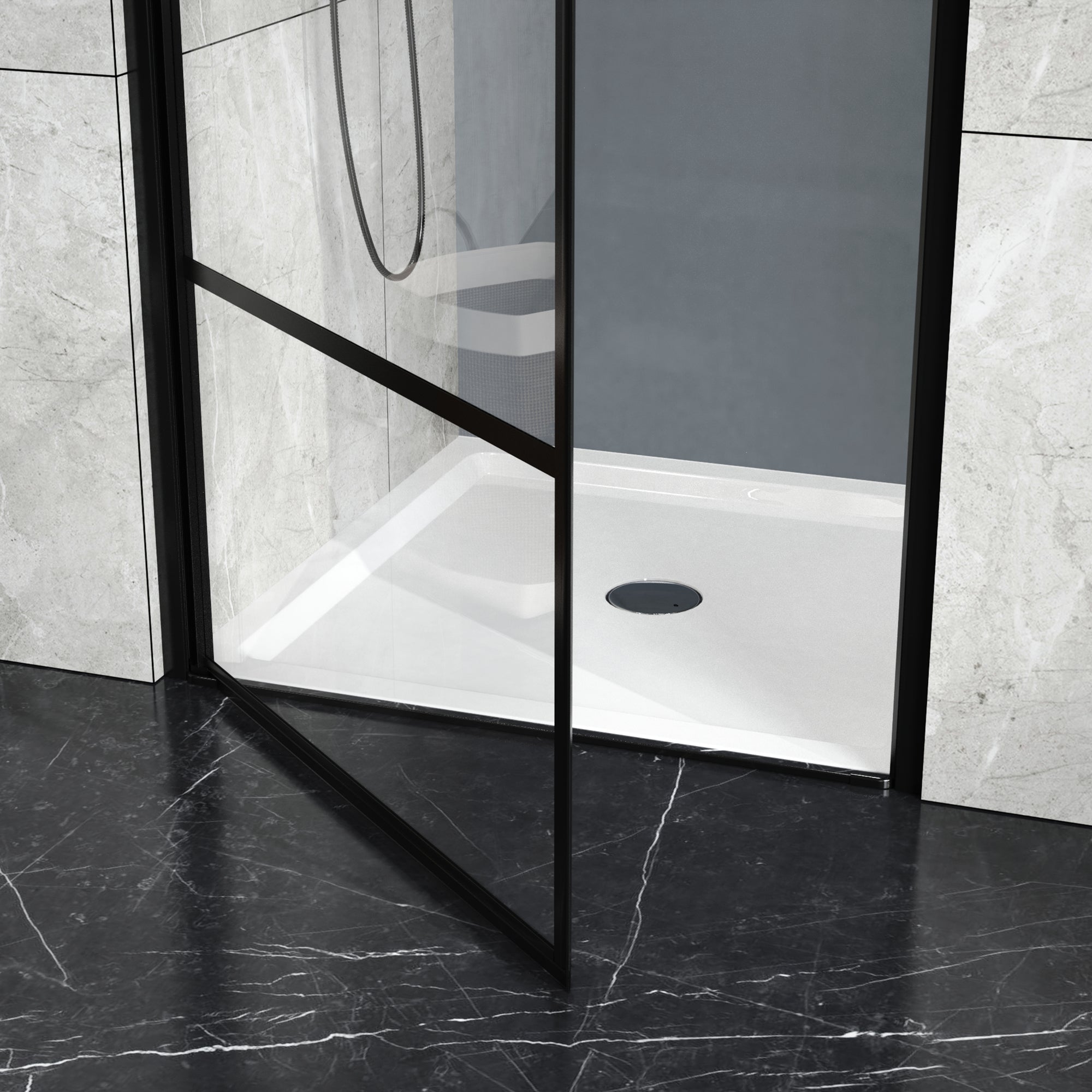 46 in. W x 72 in. H Frameless Fixed Shower Screen in Black