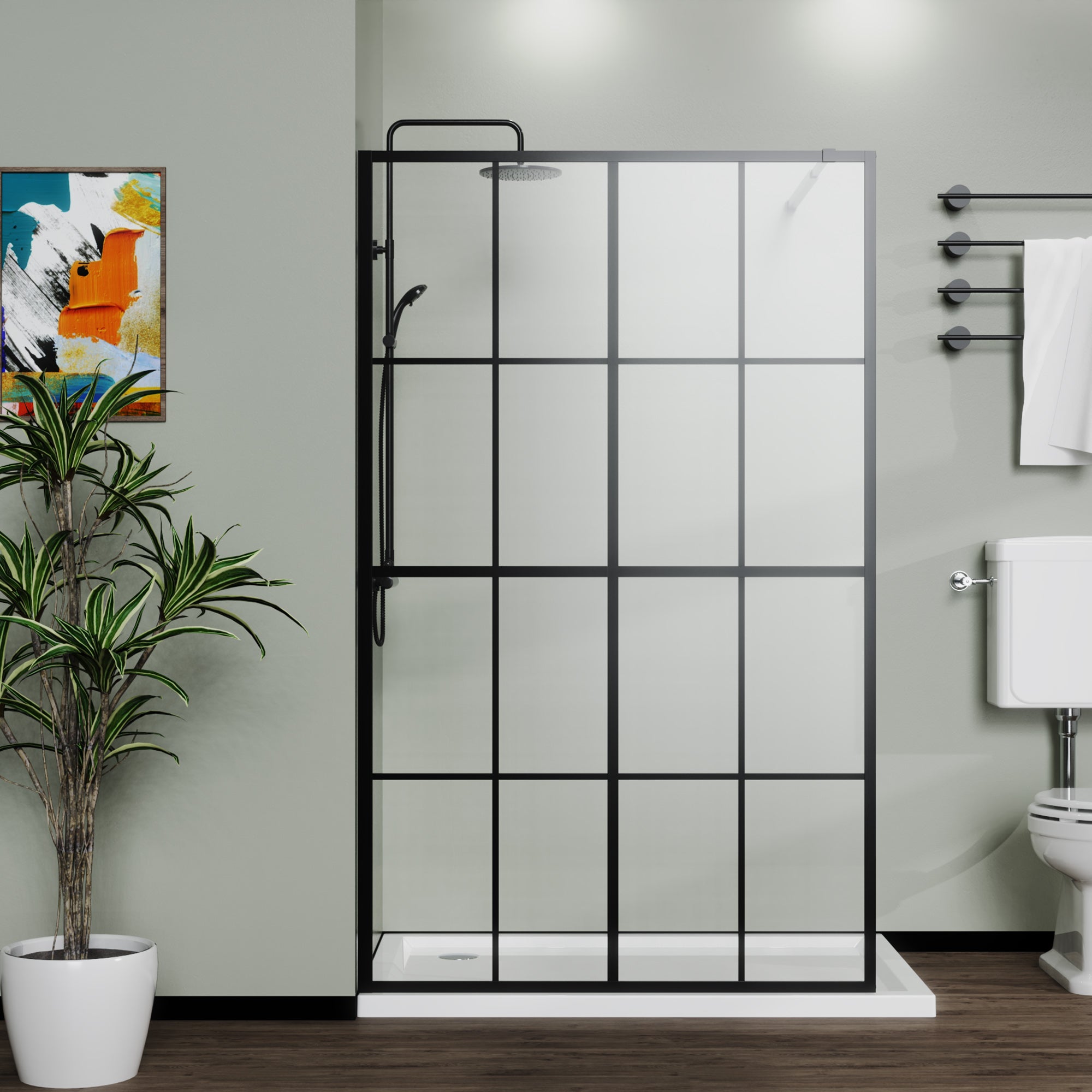 46 in. W x 72 in. H Frameless Fixed Shower Screen in Black