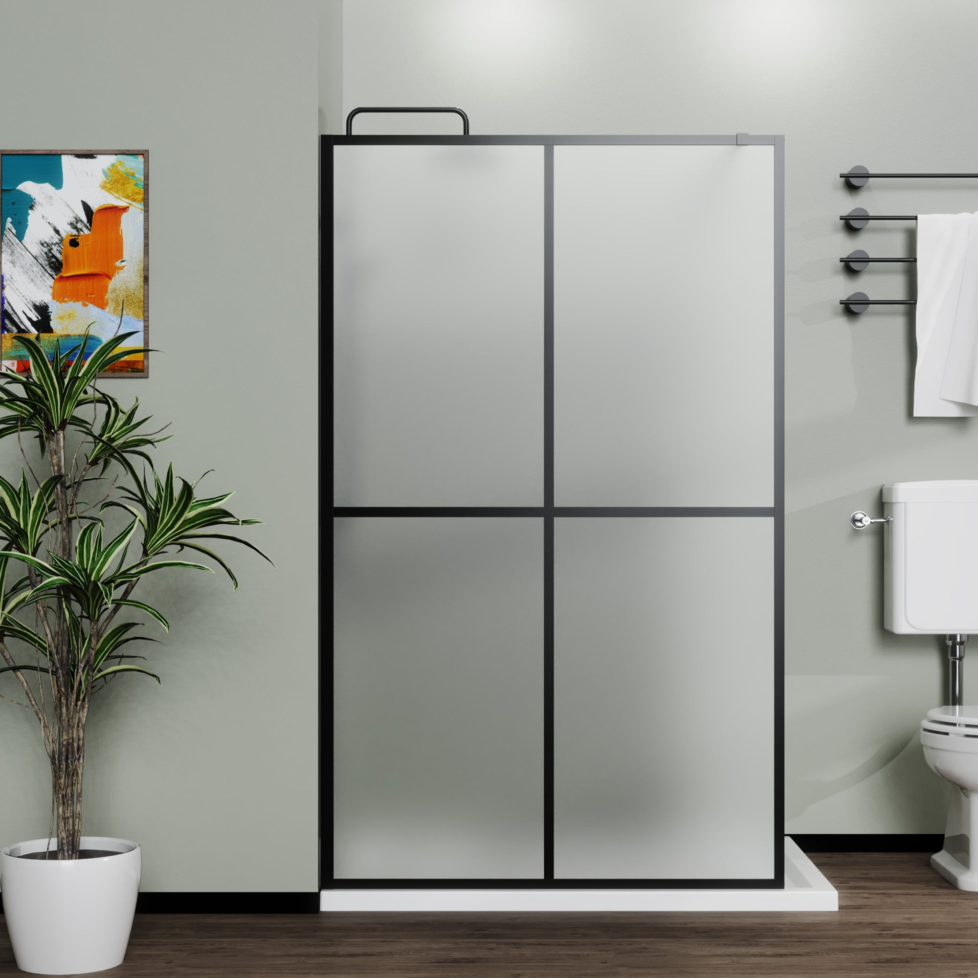 46 in. W x 72 in. H Frameless Fixed Shower Screen in Black