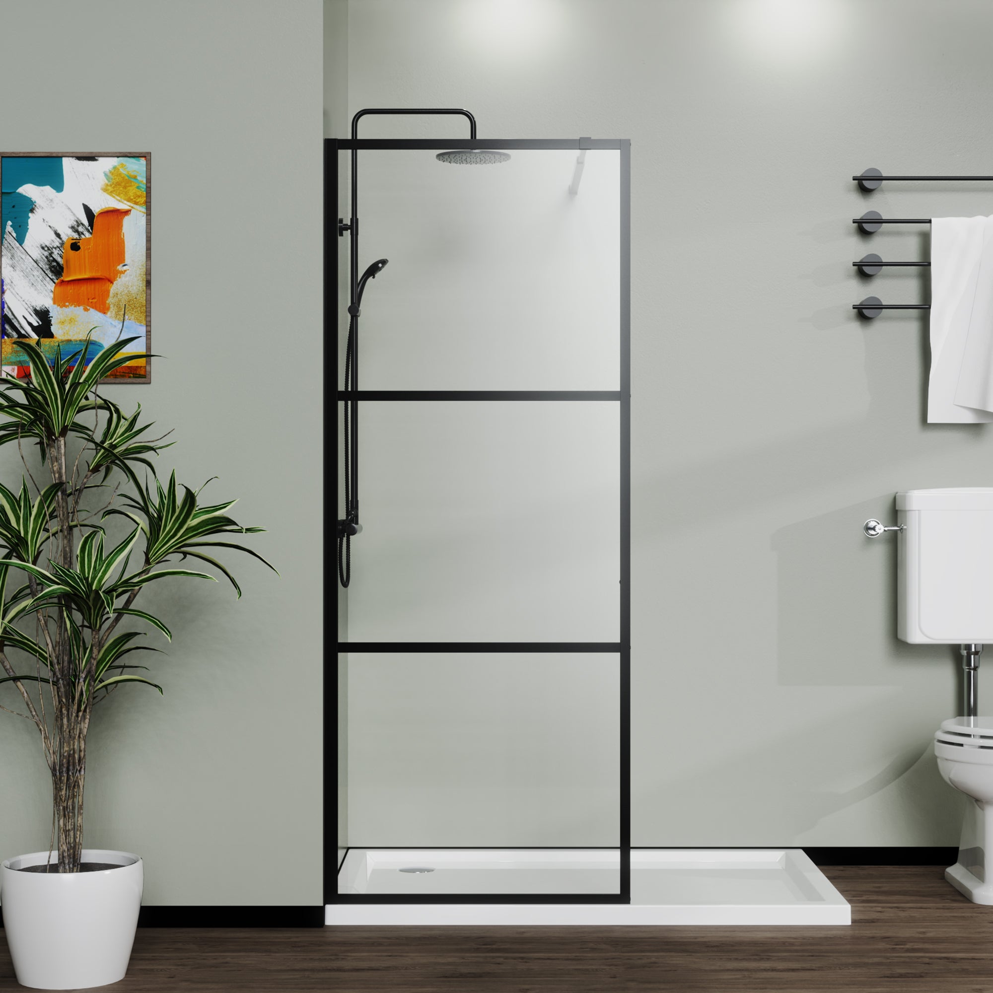 46 in. W x 72 in. H Frameless Fixed Shower Screen in Black