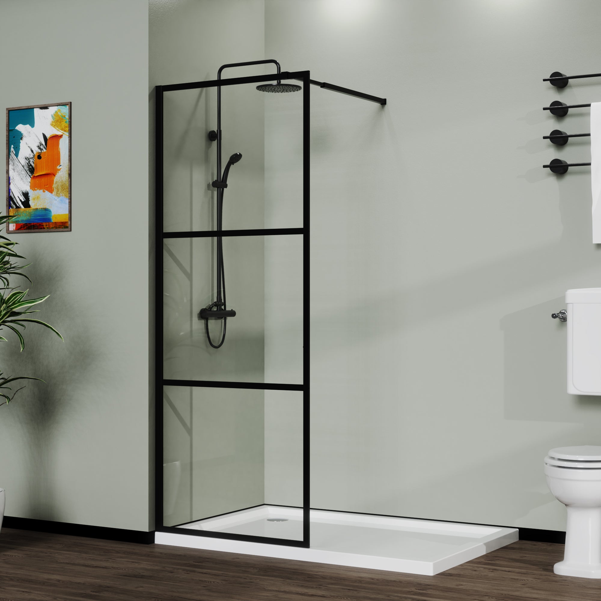 46 in. W x 72 in. H Frameless Fixed Shower Screen in Black