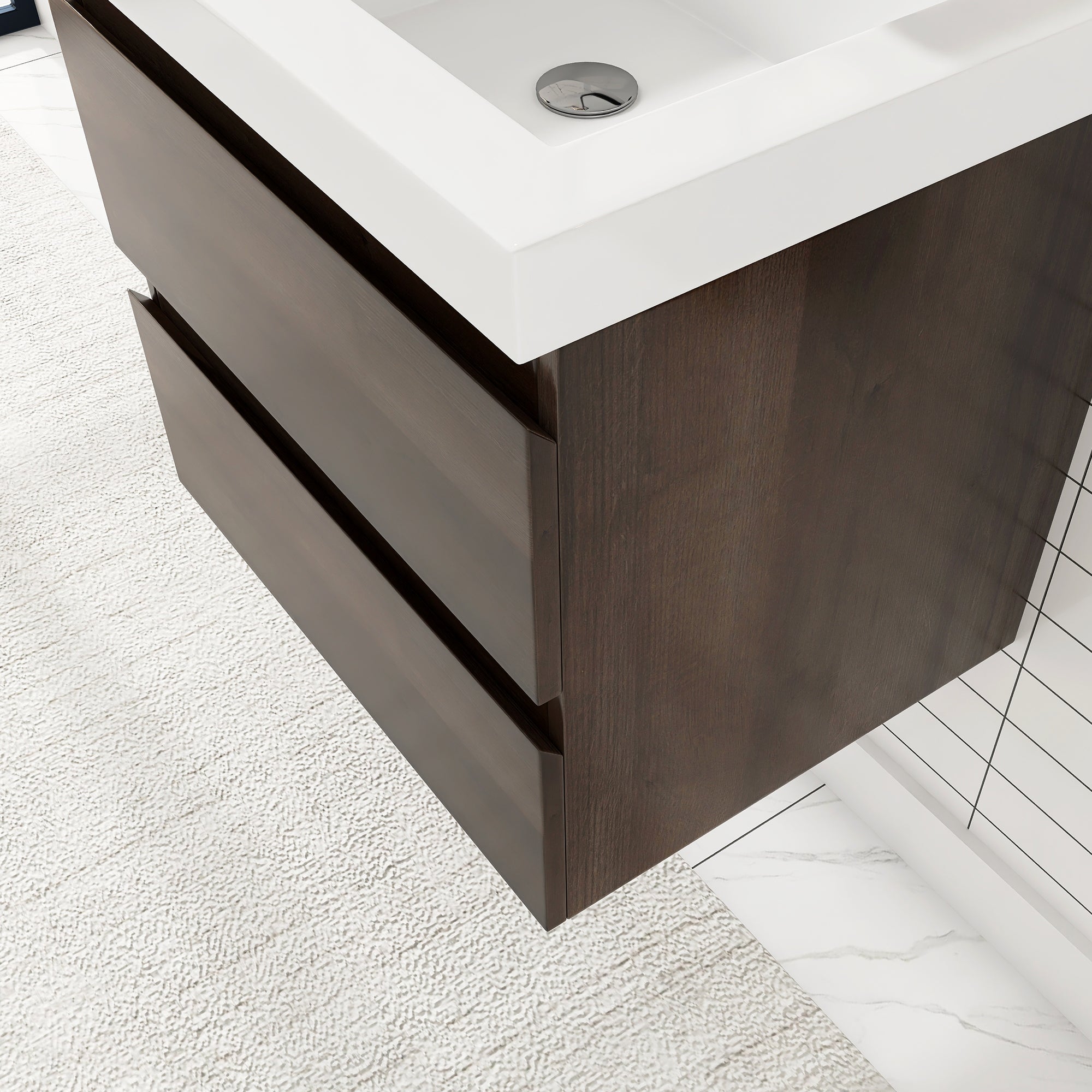 24"/30"/36"/48" Wall-Mounted 2-drawer Bathroom Vanity Set with Integrated Resin Sink