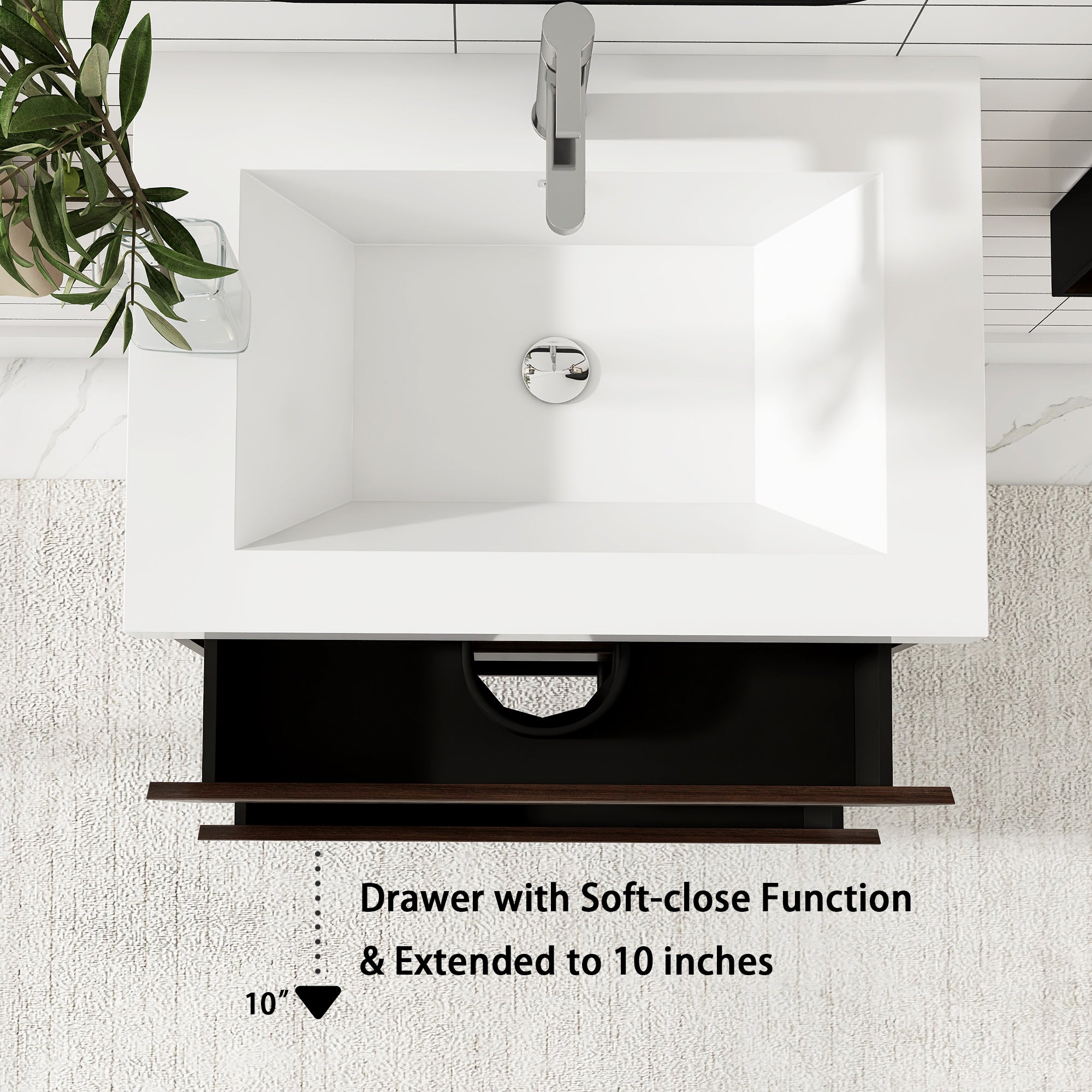 24"/30"/36"/48" Wall-Mounted 2-drawer Bathroom Vanity Set with Integrated Resin Sink