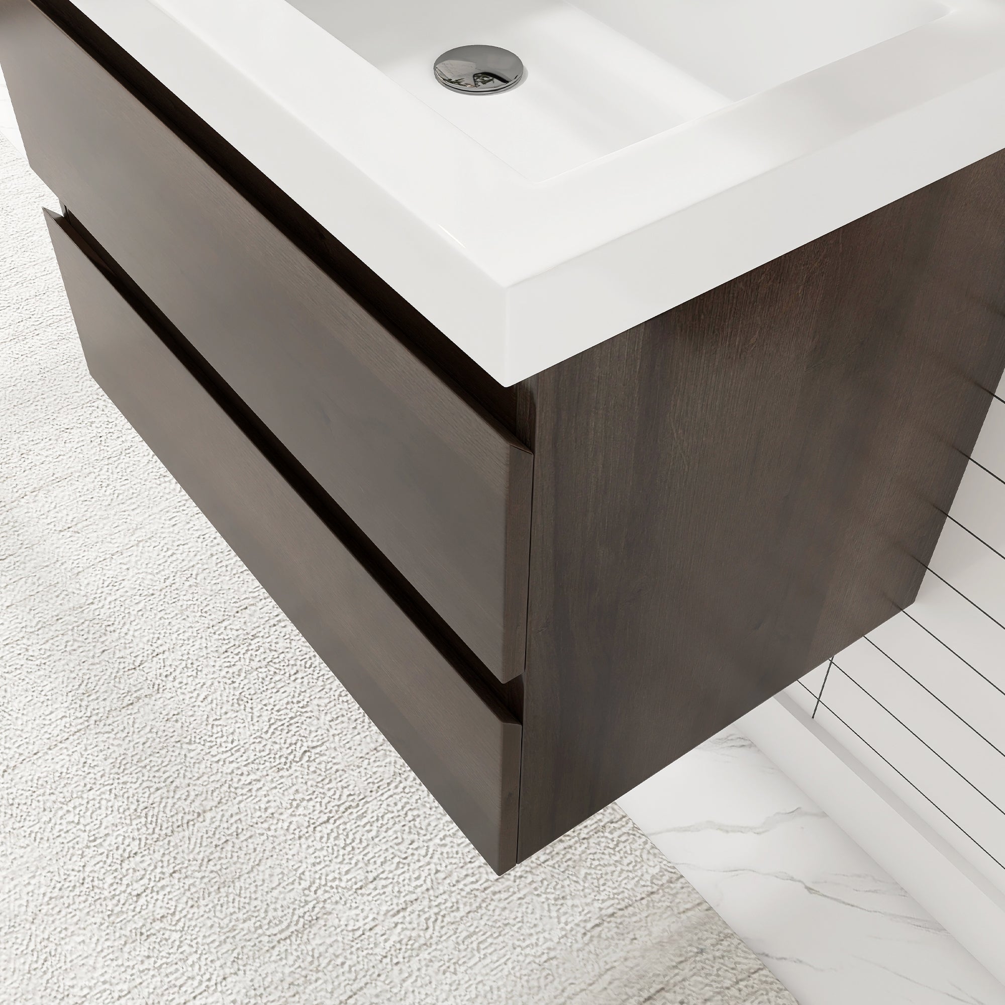 24"/30"/36"/48" Wall-Mounted 2-drawer Bathroom Vanity Set with Integrated Resin Sink
