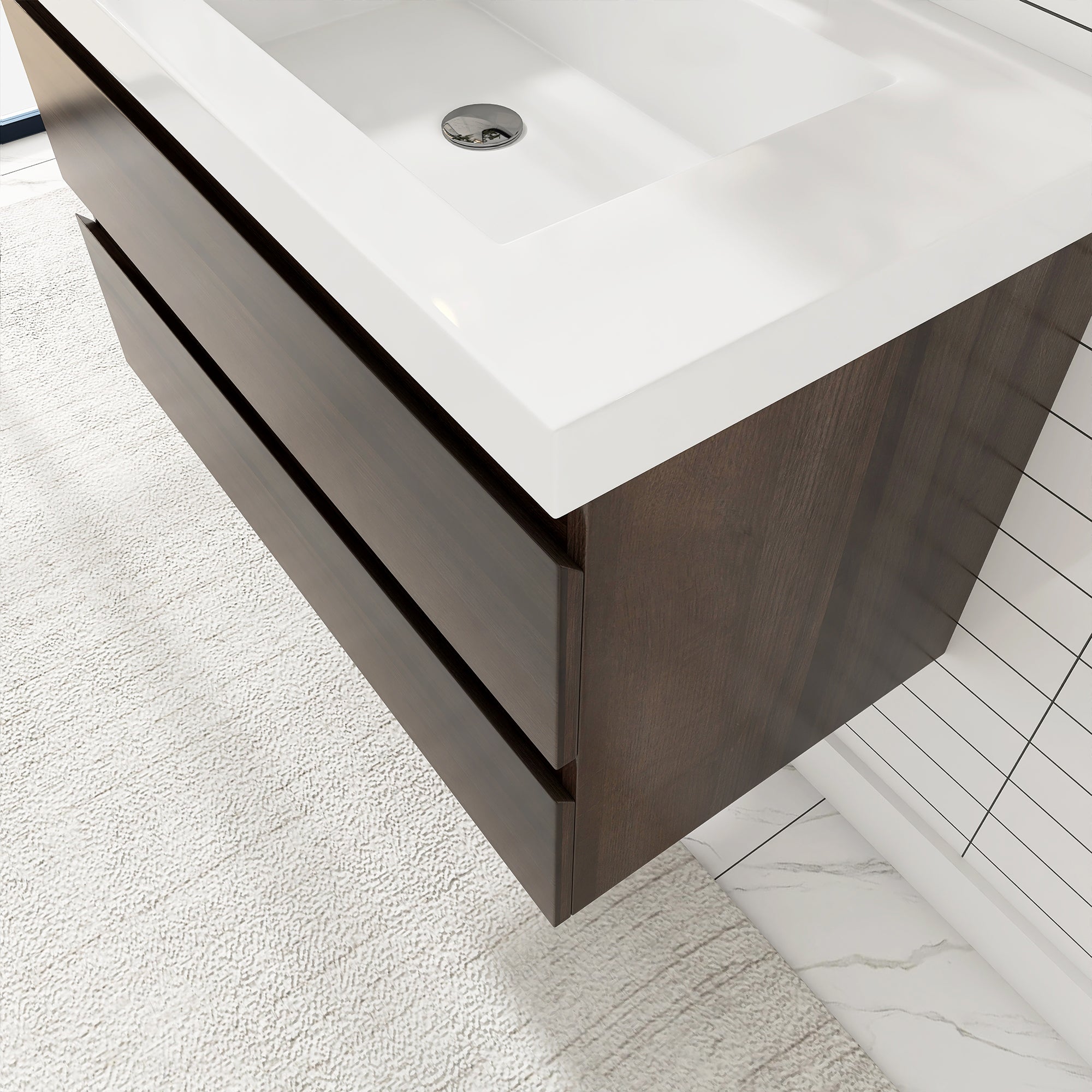 24"/30"/36"/48" Wall-Mounted 2-drawer Bathroom Vanity Set with Integrated Resin Sink