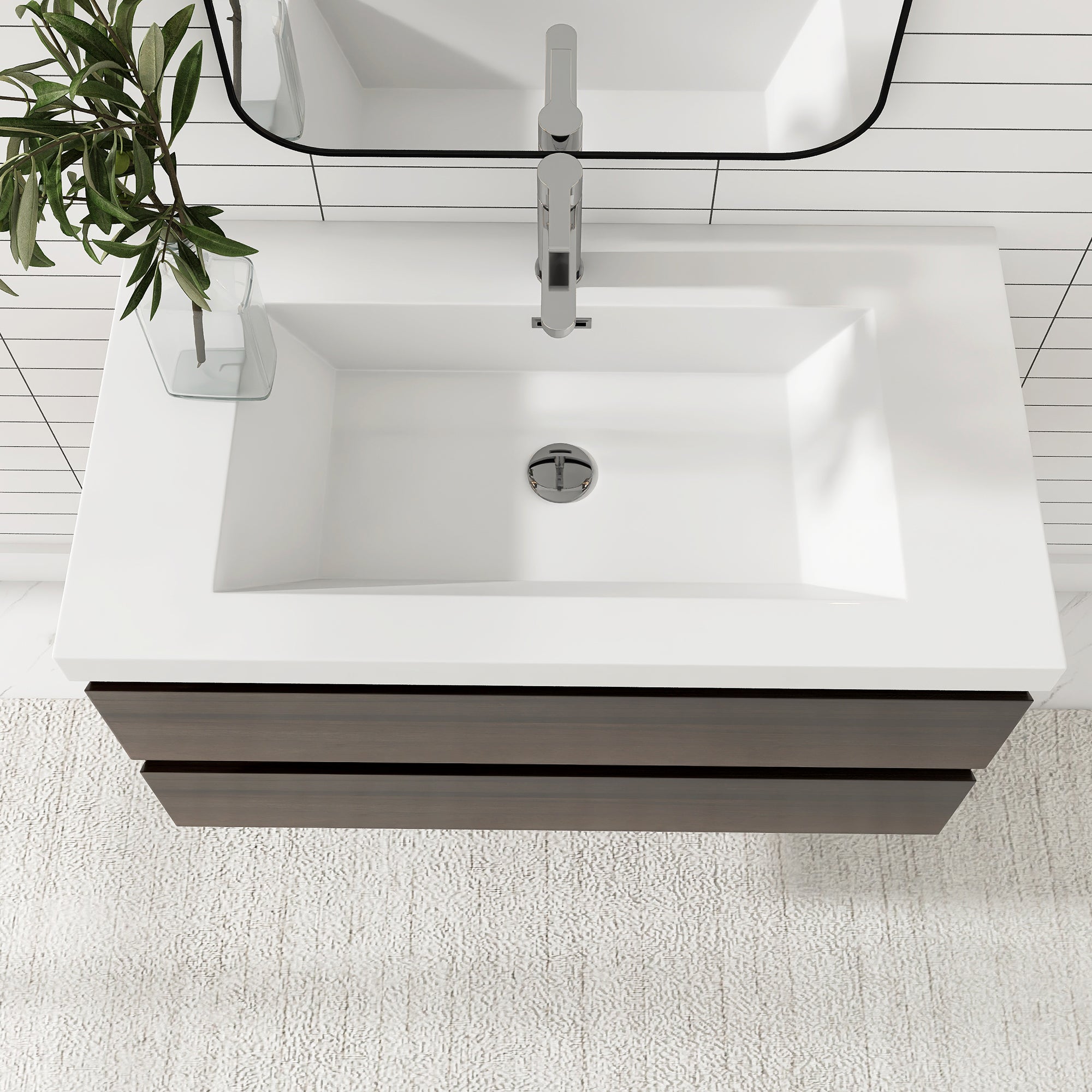 24"/30"/36"/48" Wall-Mounted 2-drawer Bathroom Vanity Set with Integrated Resin Sink