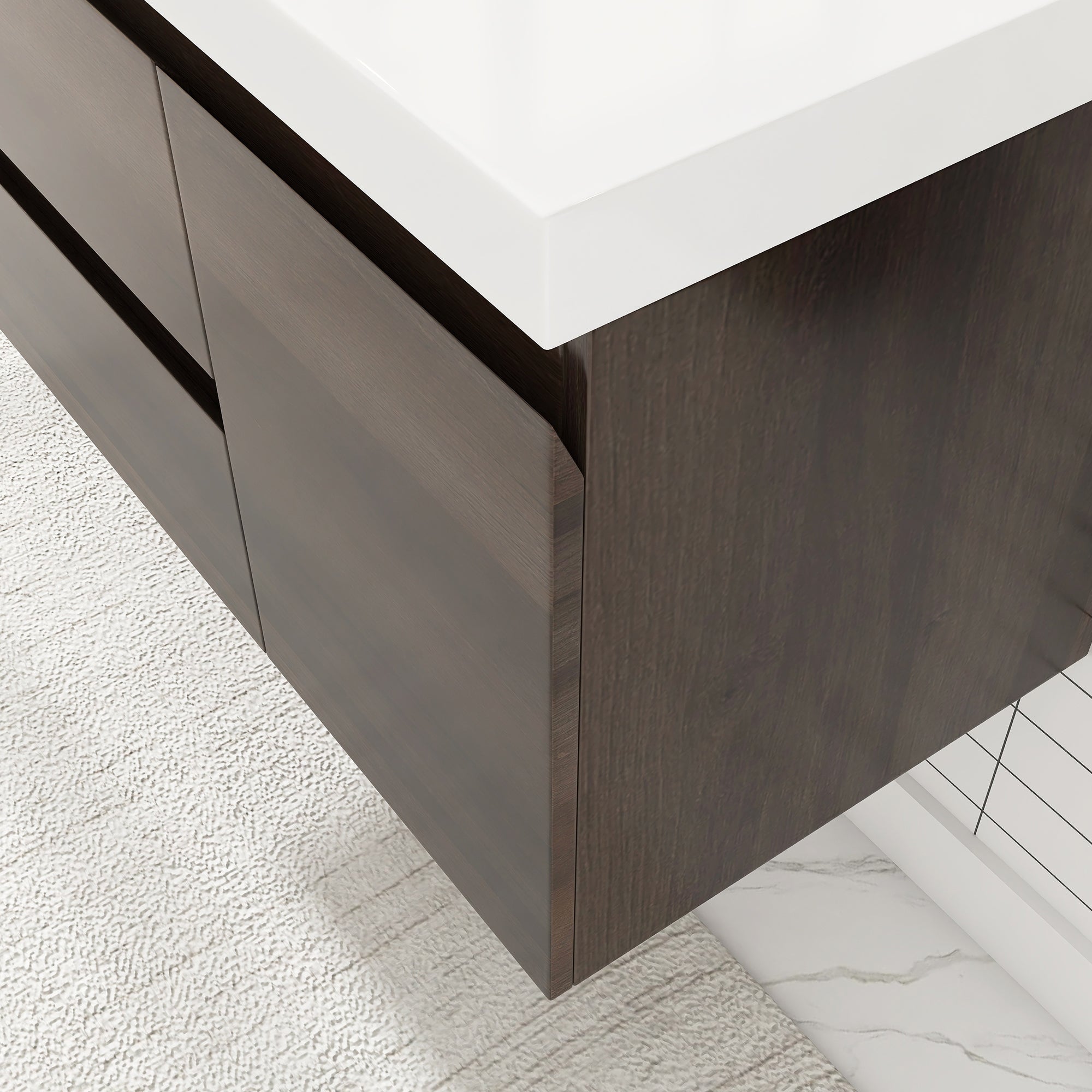 24"/30"/36"/48" Wall-Mounted 2-drawer Bathroom Vanity Set with Integrated Resin Sink