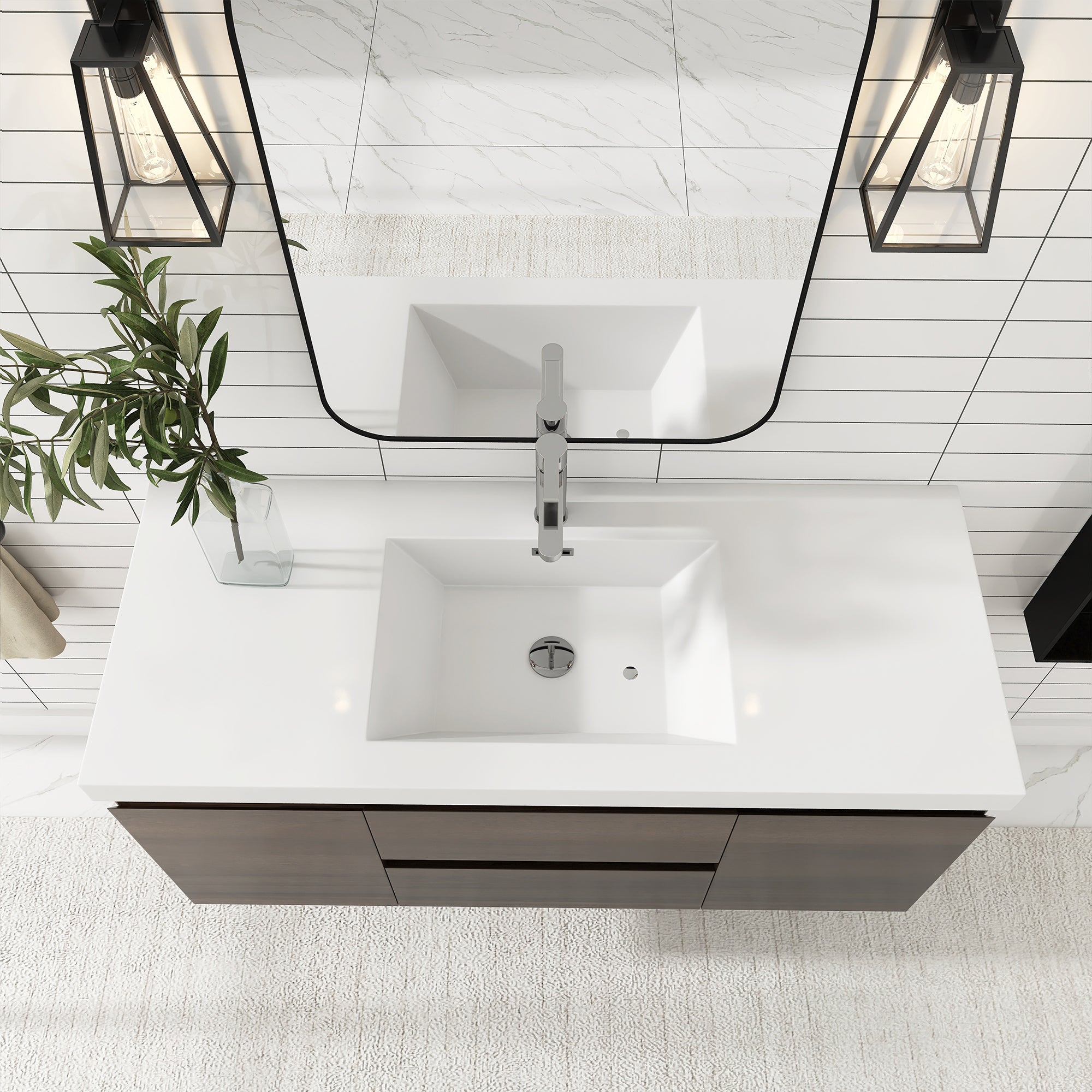 24"/30"/36"/48" Wall-Mounted 2-drawer Bathroom Vanity Set with Integrated Resin Sink