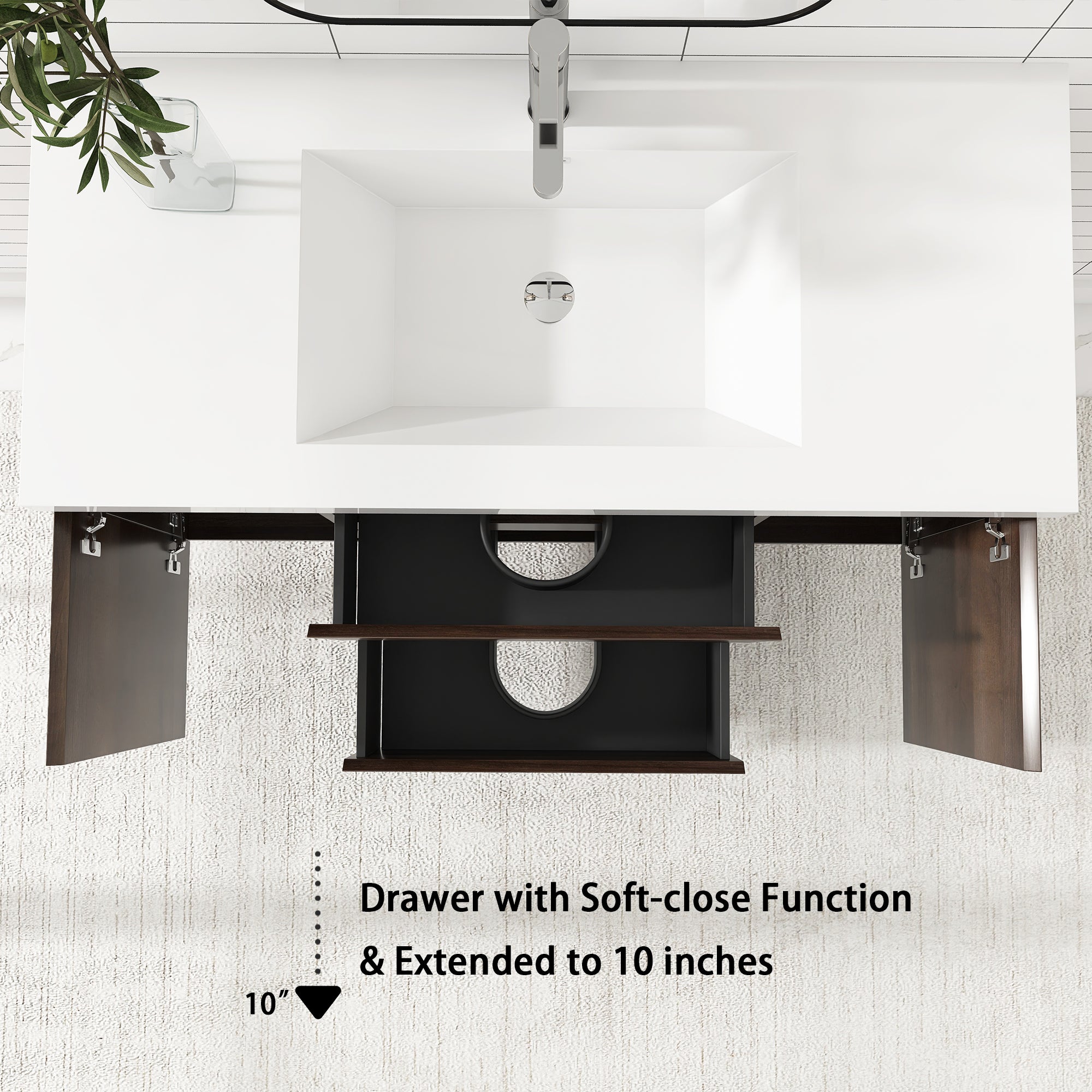 24"/30"/36"/48" Wall-Mounted 2-drawer Bathroom Vanity Set with Integrated Resin Sink