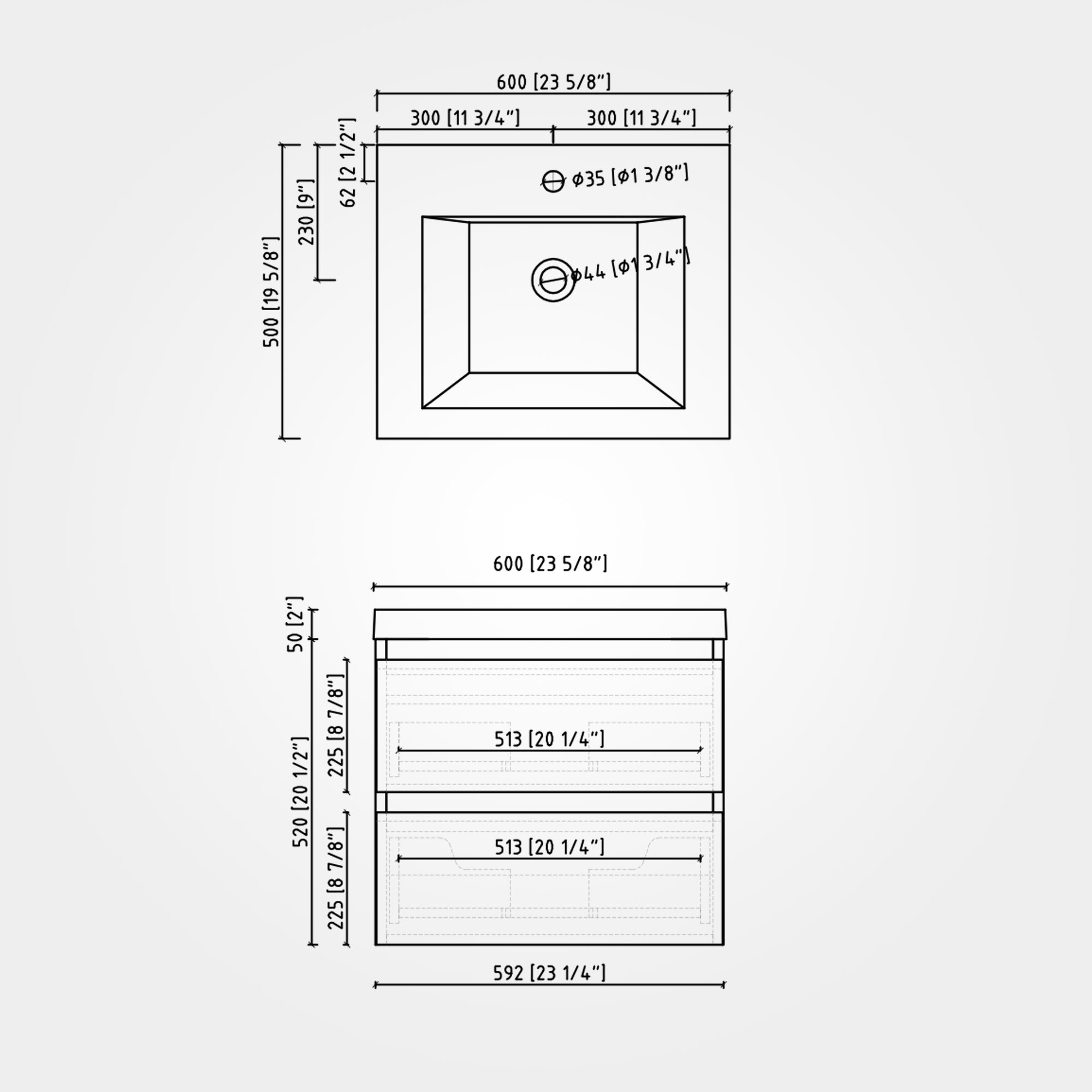 24/30/36 inch Wall-Mounted Bathroom Vanity Set in F. Oak with Integrated Black Resin Sink