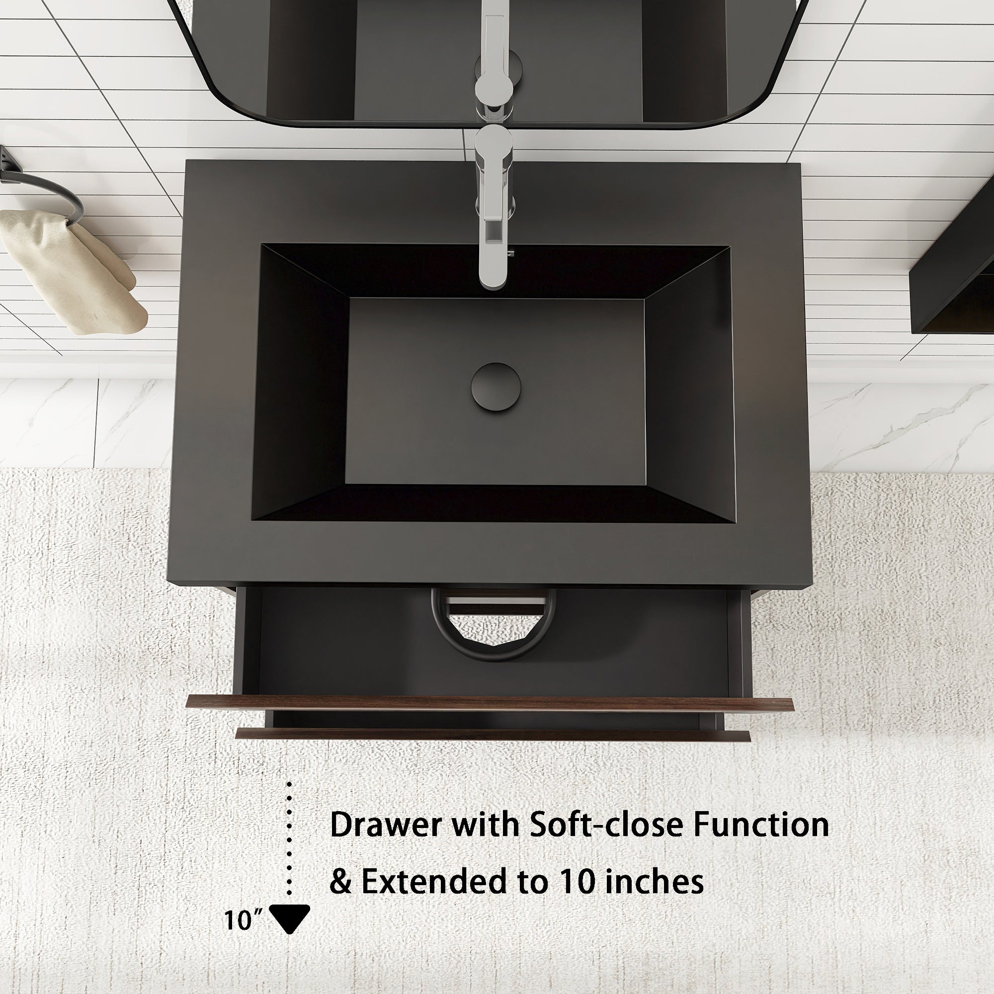 24/30/36 inch Wall-Mounted Bathroom Vanity Set in Grey Oak with Integrated Black Resin Sink