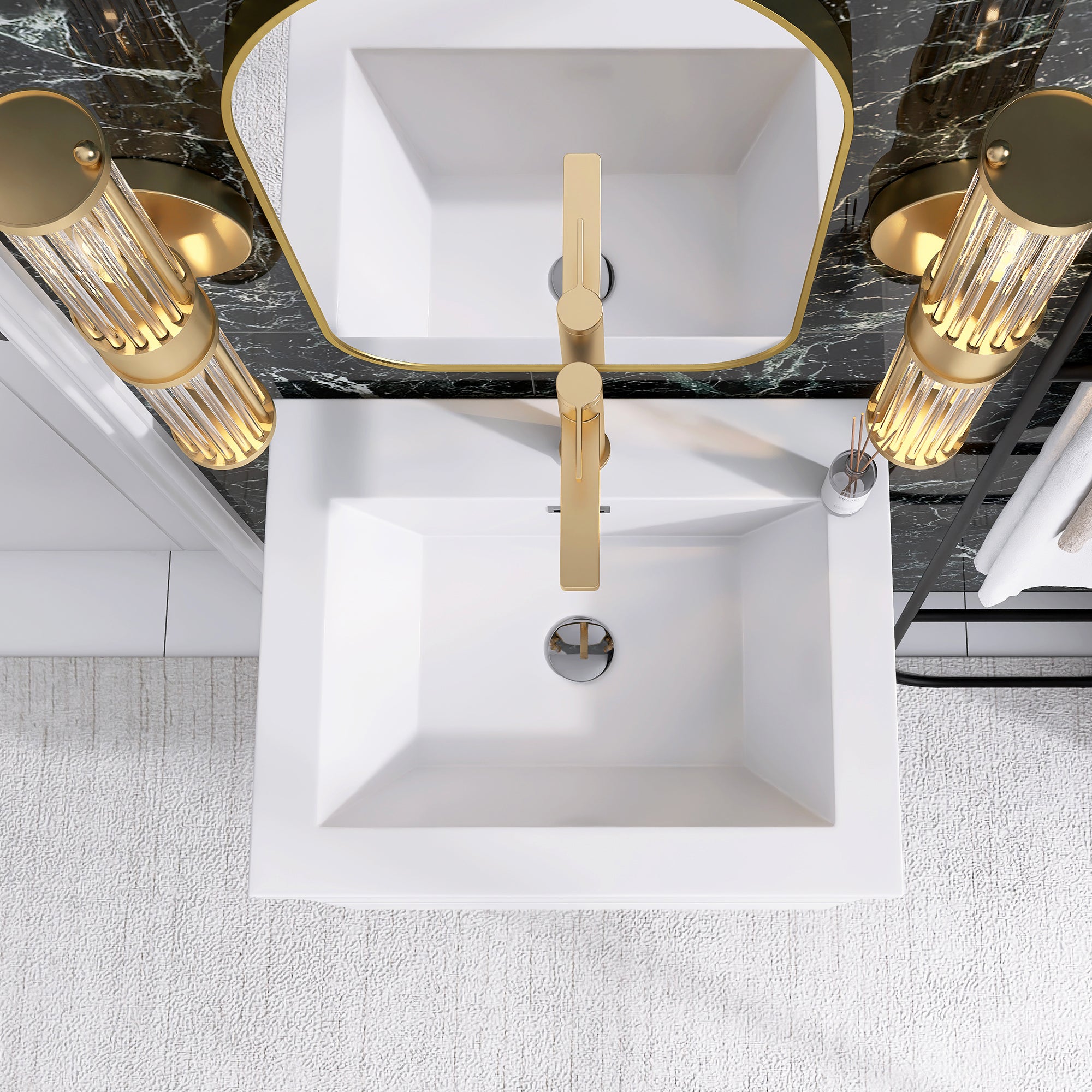 24"/30"/36"/48" Wall-Mounted 2-drawer Bathroom Vanity Set with Integrated Resin Sink