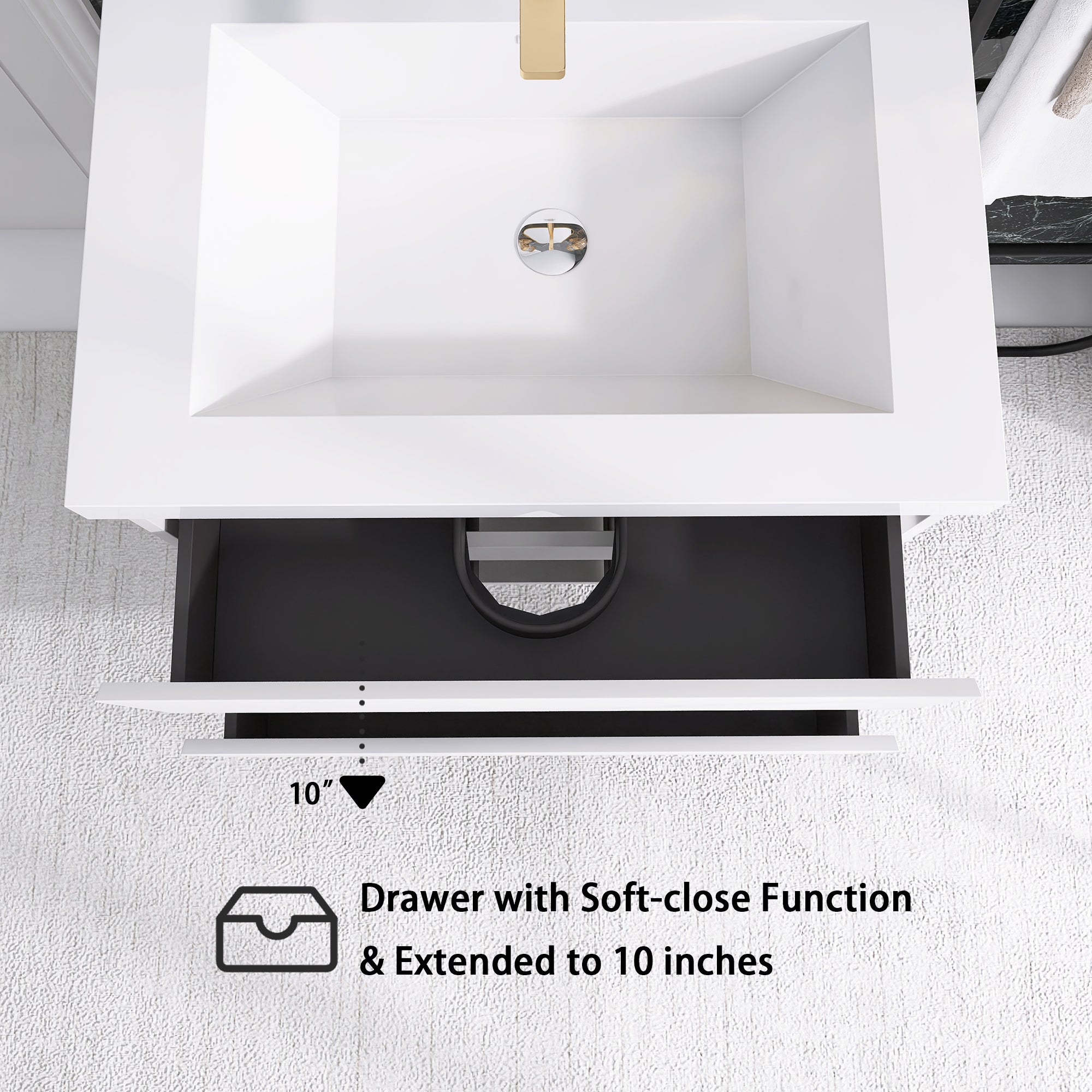 24"/30"/36"/48" Wall-Mounted 2-drawer Bathroom Vanity Set with Integrated Resin Sink