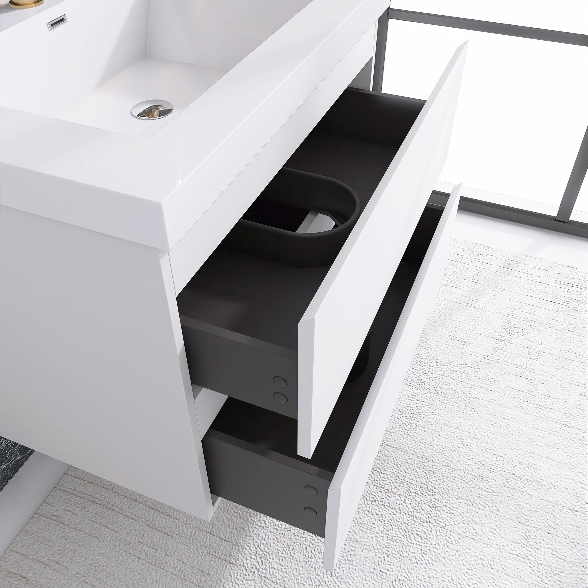 24"/30"/36"/48" Wall-Mounted 2-drawer Bathroom Vanity Set with Integrated Resin Sink